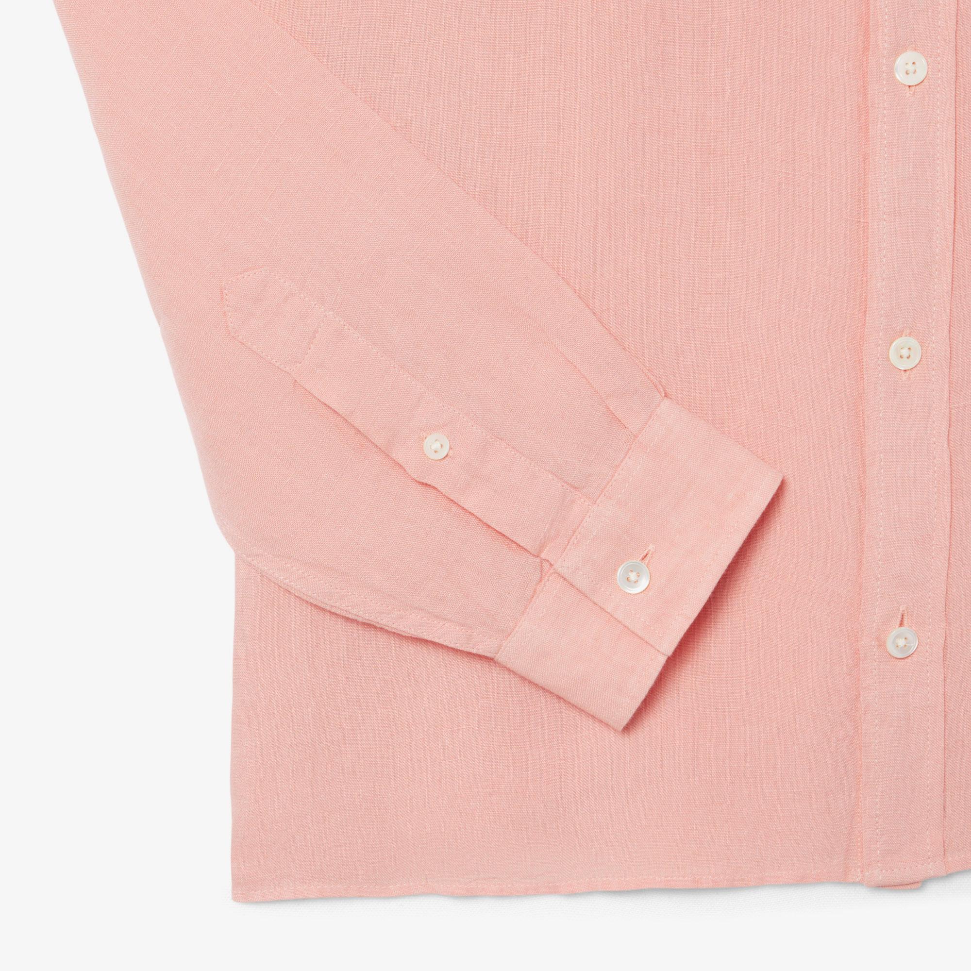 Lacoste Erkek Regular Fit Düğmeli Yaka Keten Pembe Gömlek