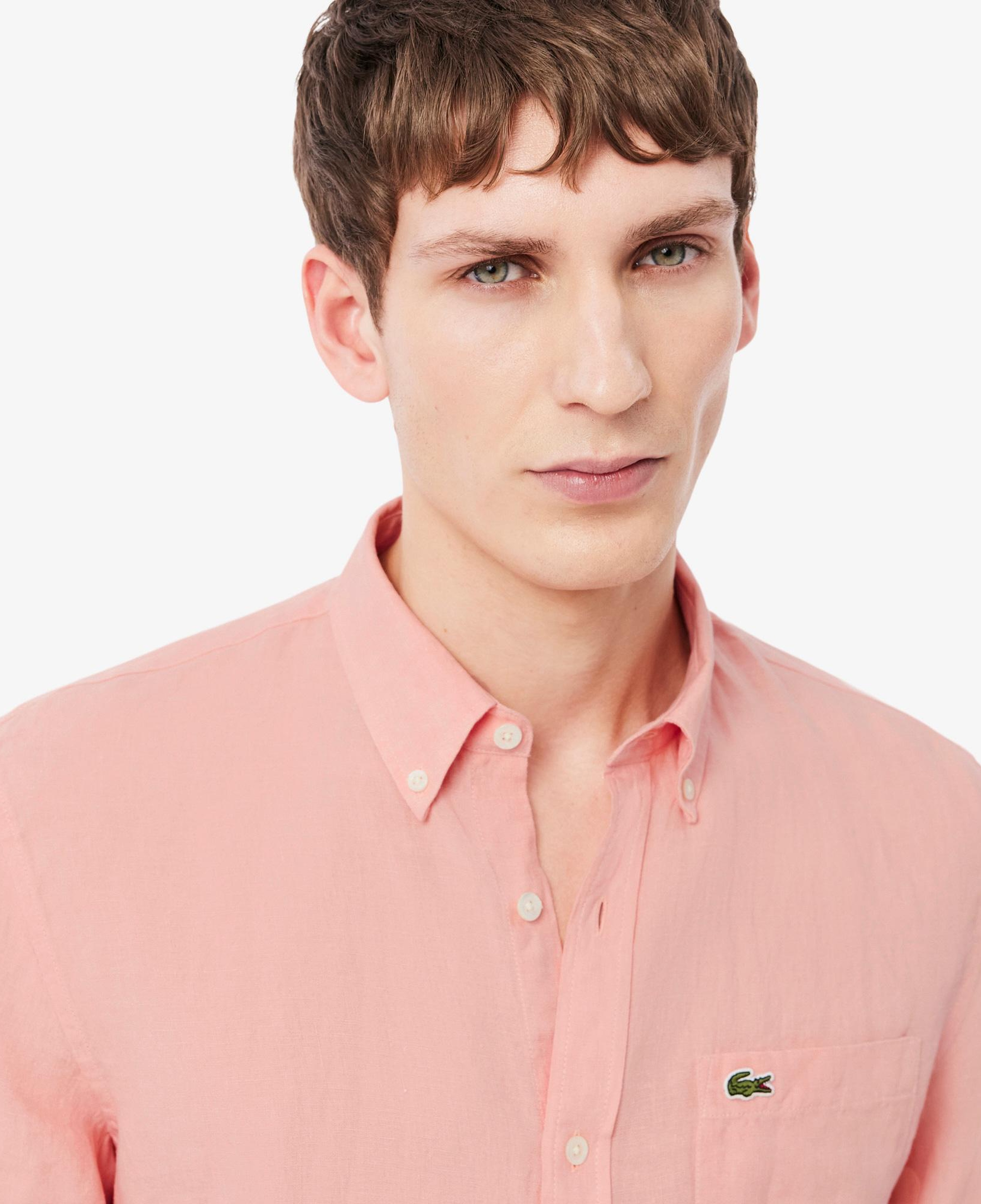 Lacoste Erkek Regular Fit Düğmeli Yaka Keten Pembe Gömlek