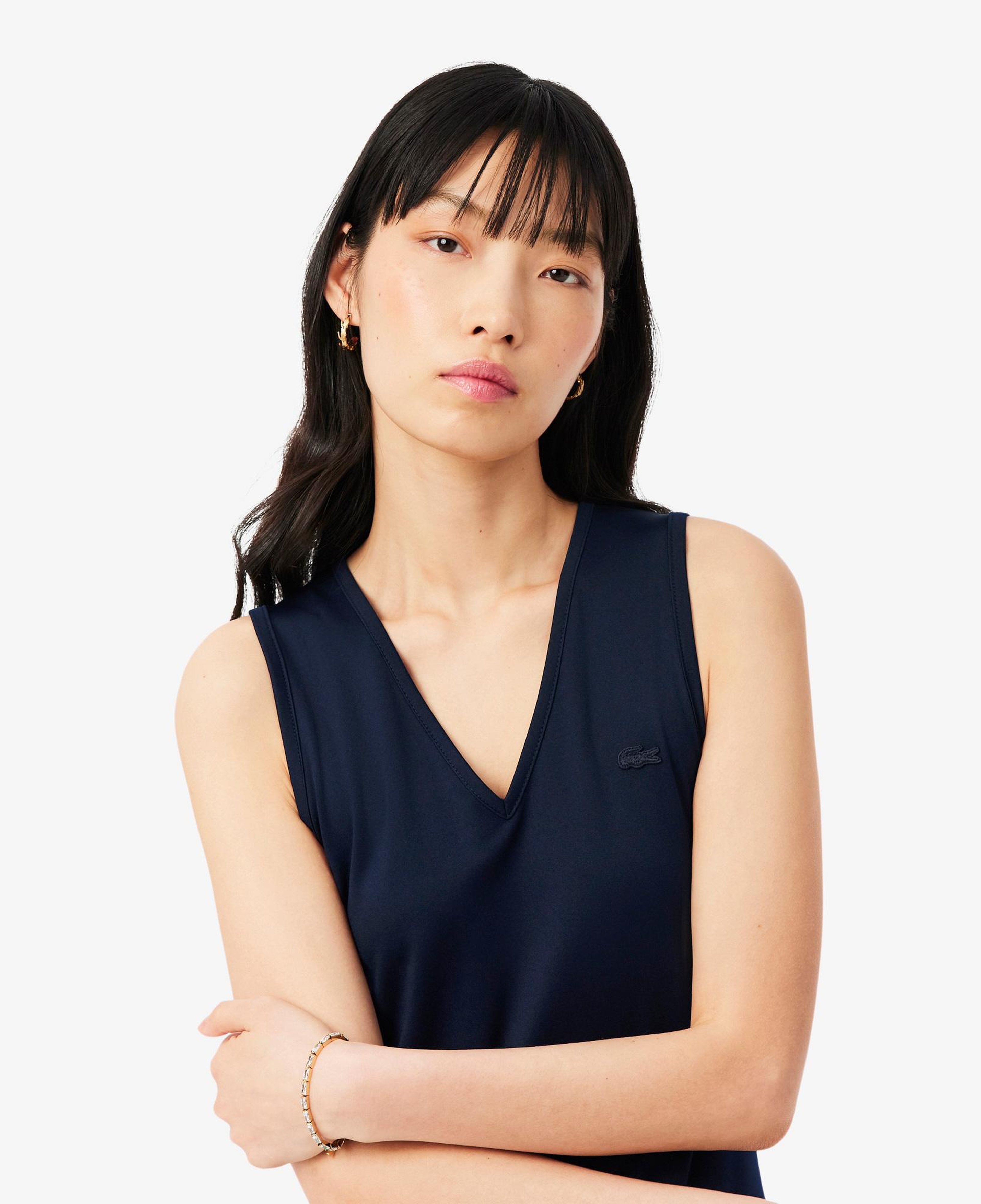 Lacoste Kadın Regular Fit Kolsuz V Yaka Lacivert Elbise