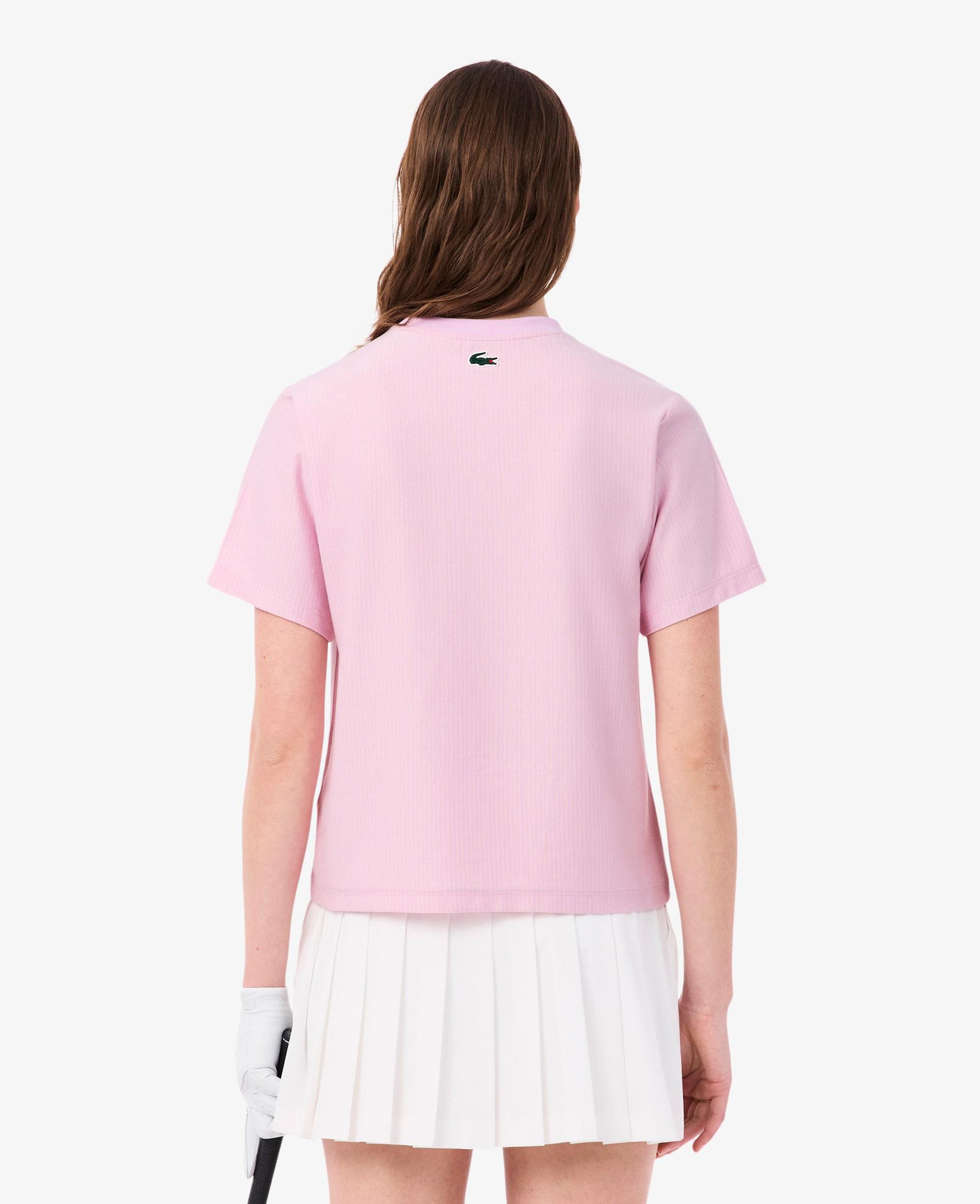 Lacoste Kadın Regular Fit Bisiklet Yaka Çizgili Pembe T-Shirt