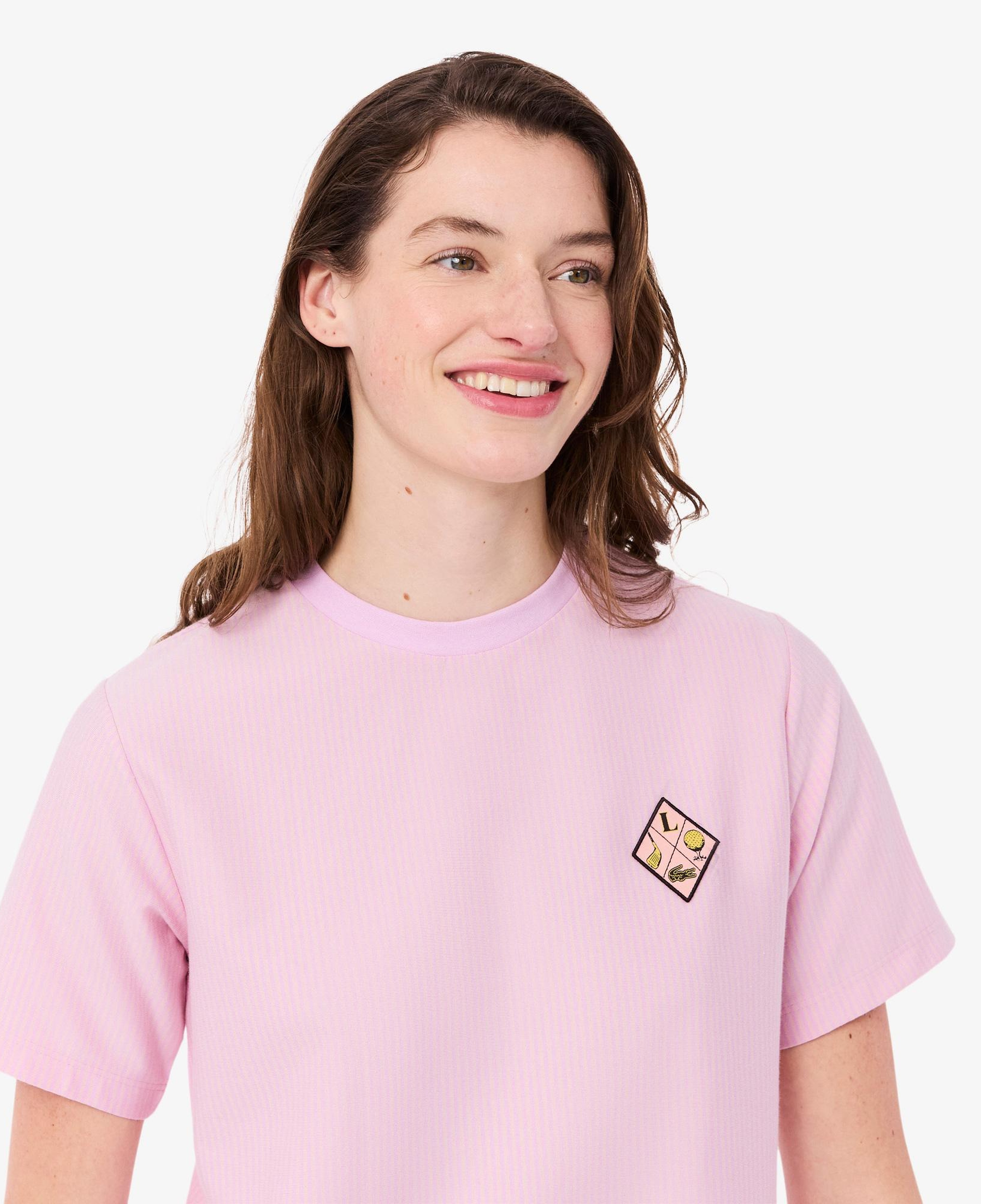 Lacoste Kadın Regular Fit Bisiklet Yaka Çizgili Pembe T-Shirt