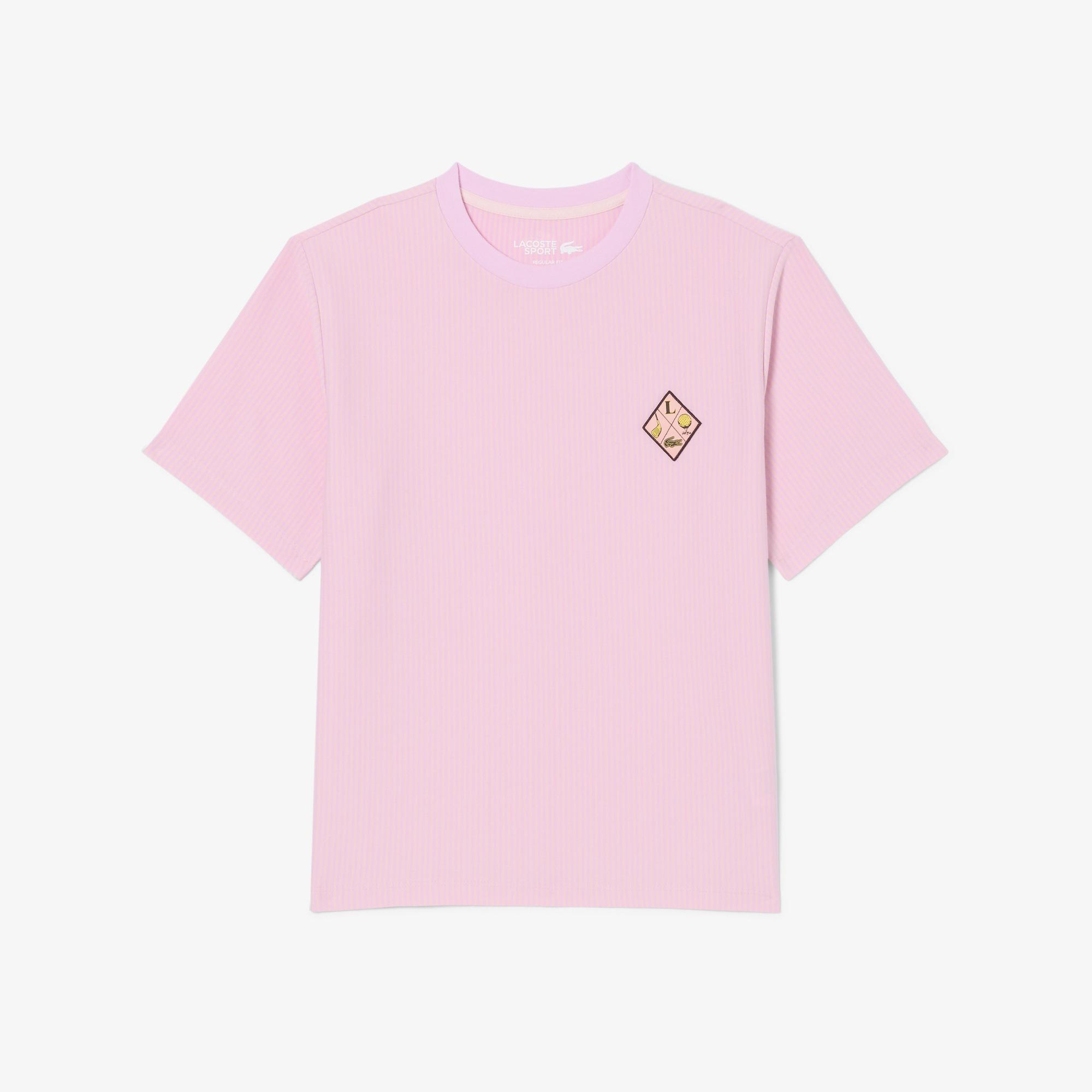 Lacoste Kadın Regular Fit Bisiklet Yaka Çizgili Pembe T-Shirt