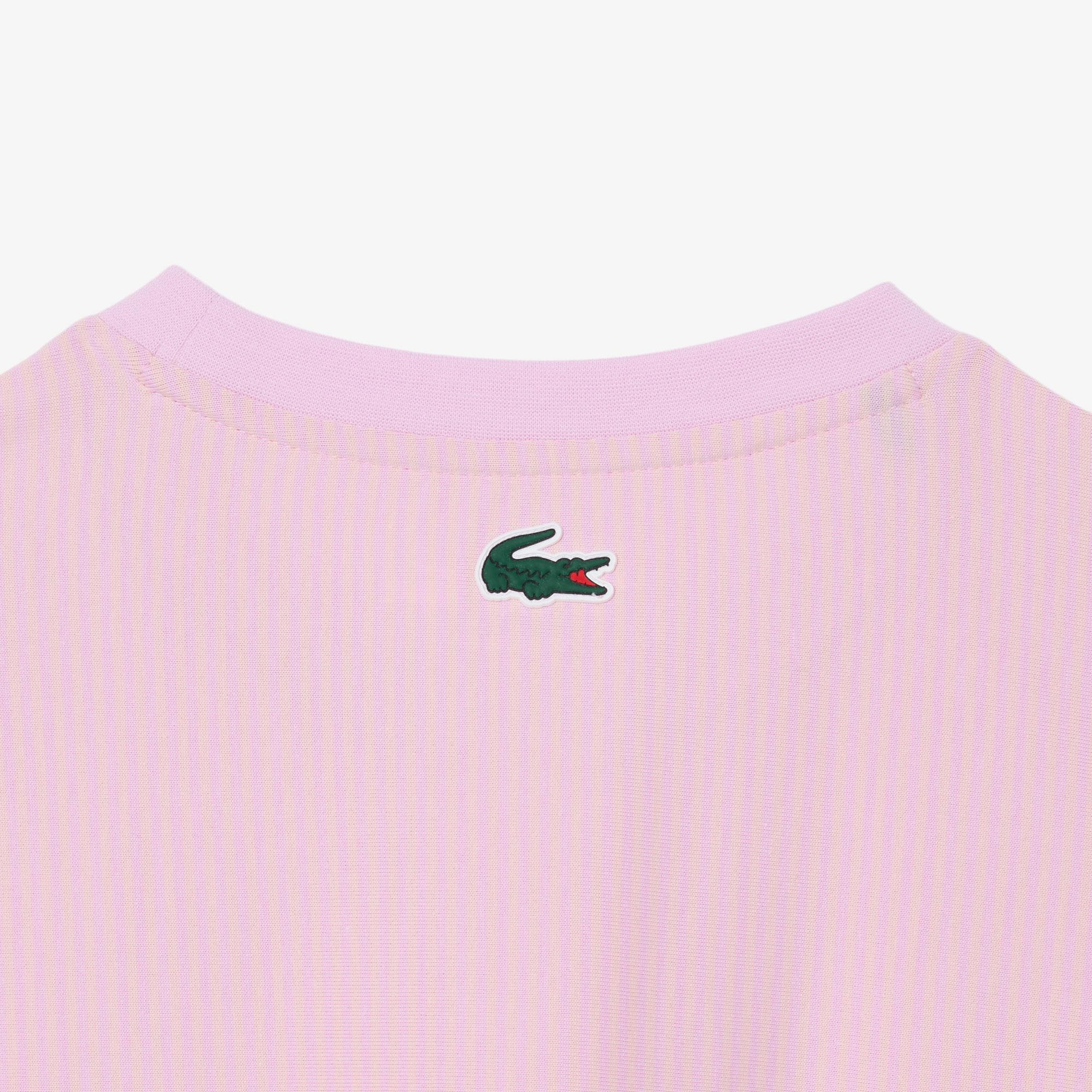 Lacoste Kadın Regular Fit Bisiklet Yaka Çizgili Pembe T-Shirt