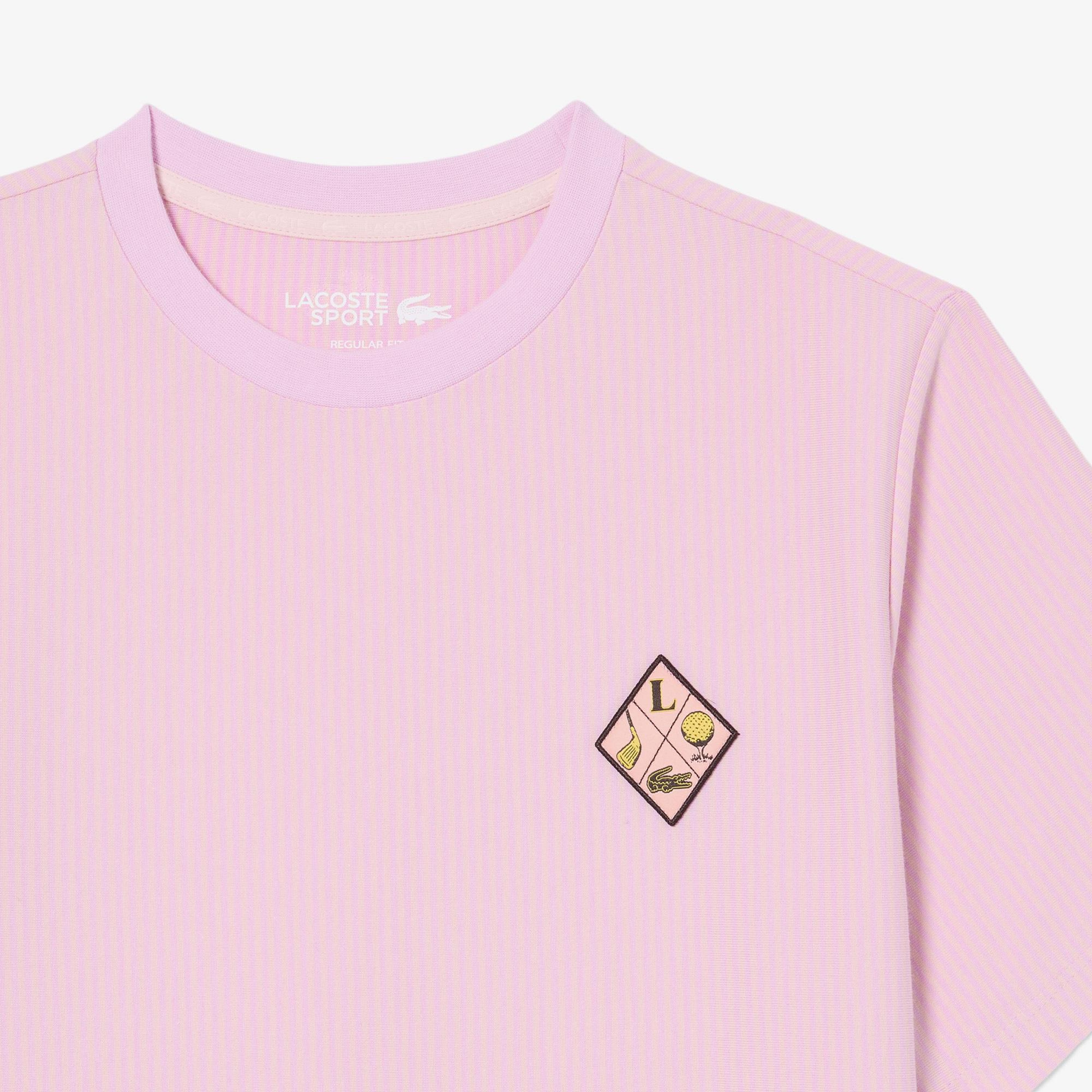 Lacoste Kadın Regular Fit Bisiklet Yaka Çizgili Pembe T-Shirt