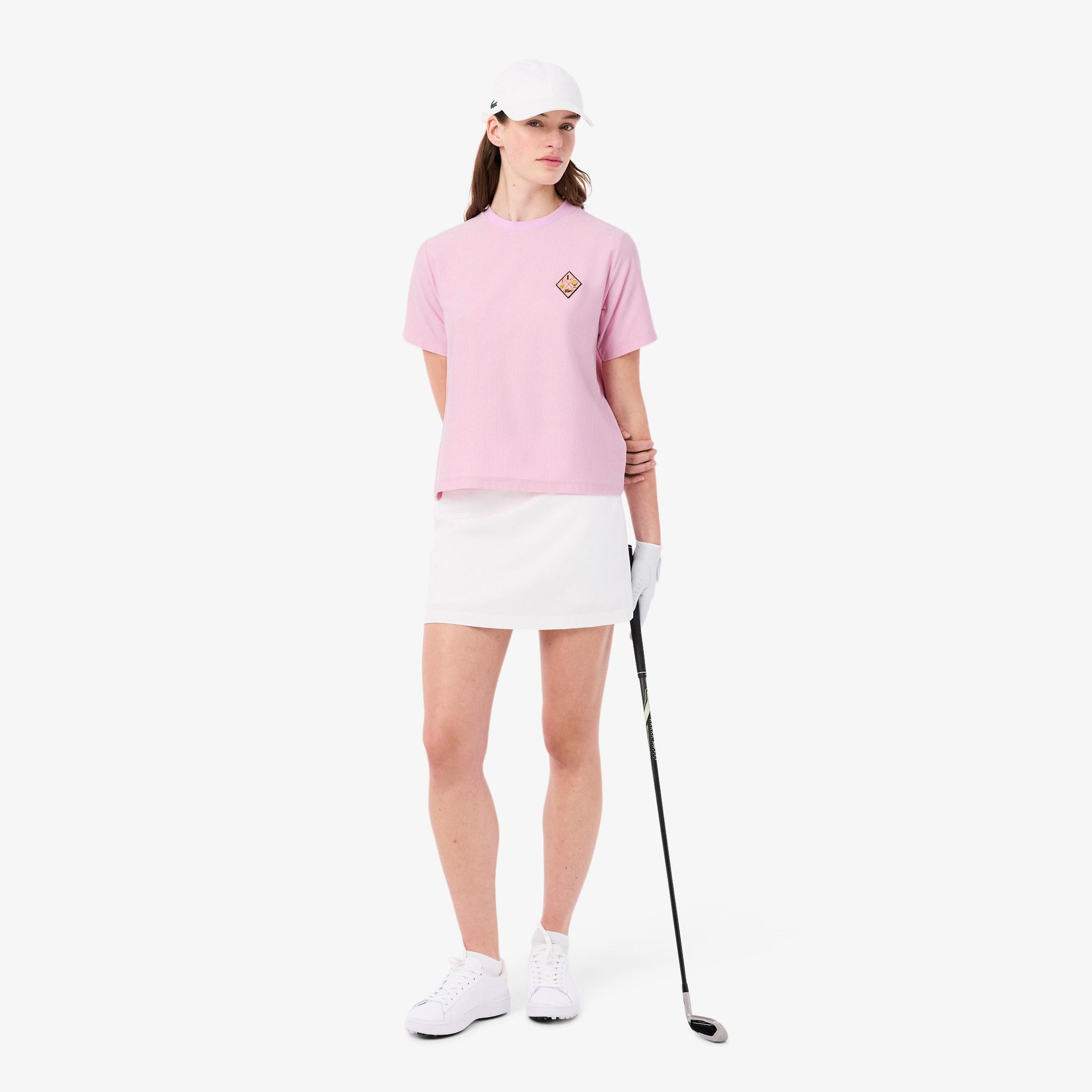 Lacoste Kadın Regular Fit Bisiklet Yaka Çizgili Pembe T-Shirt