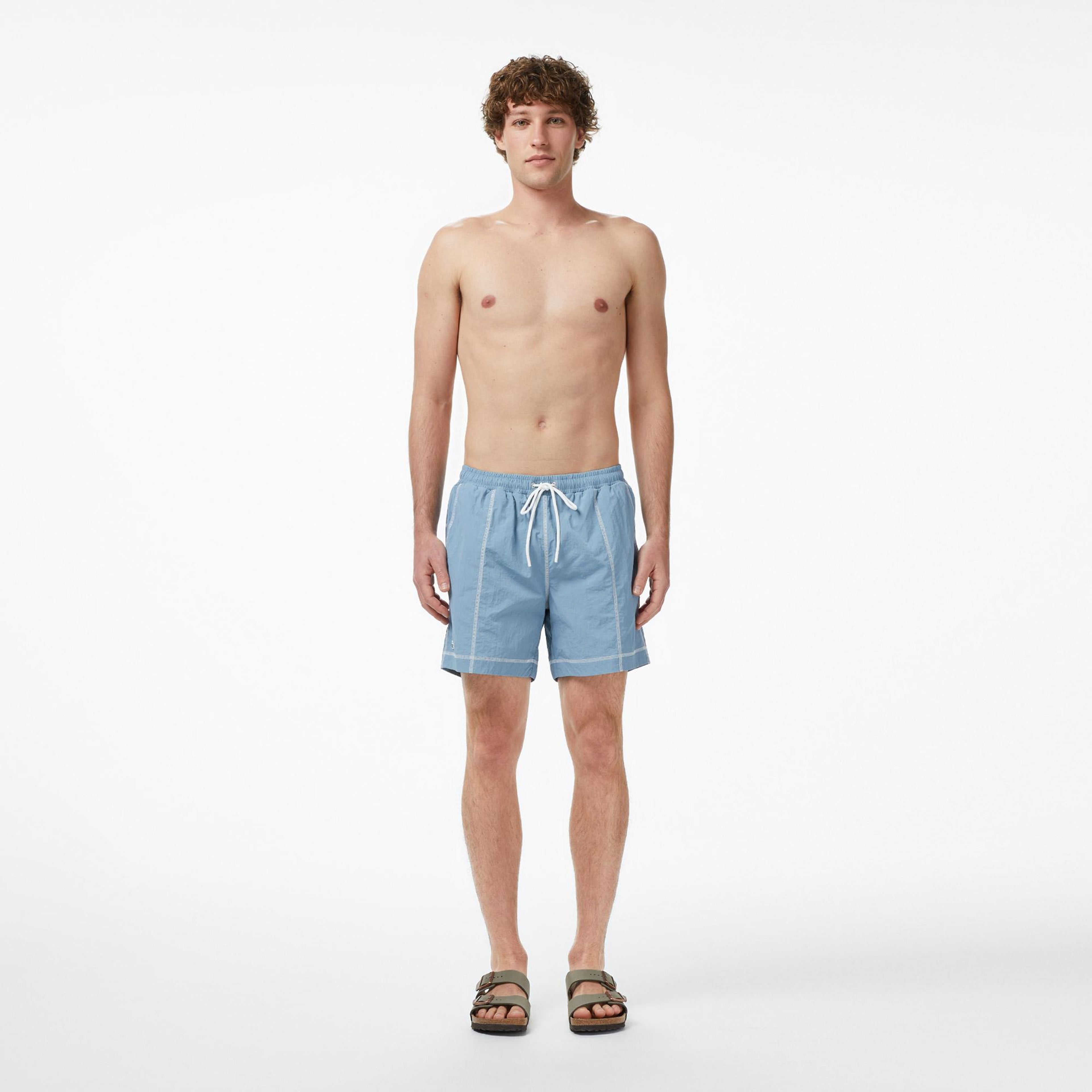 Lacoste Erkek Regular Fit Desenli Mavi Deniz Şortu