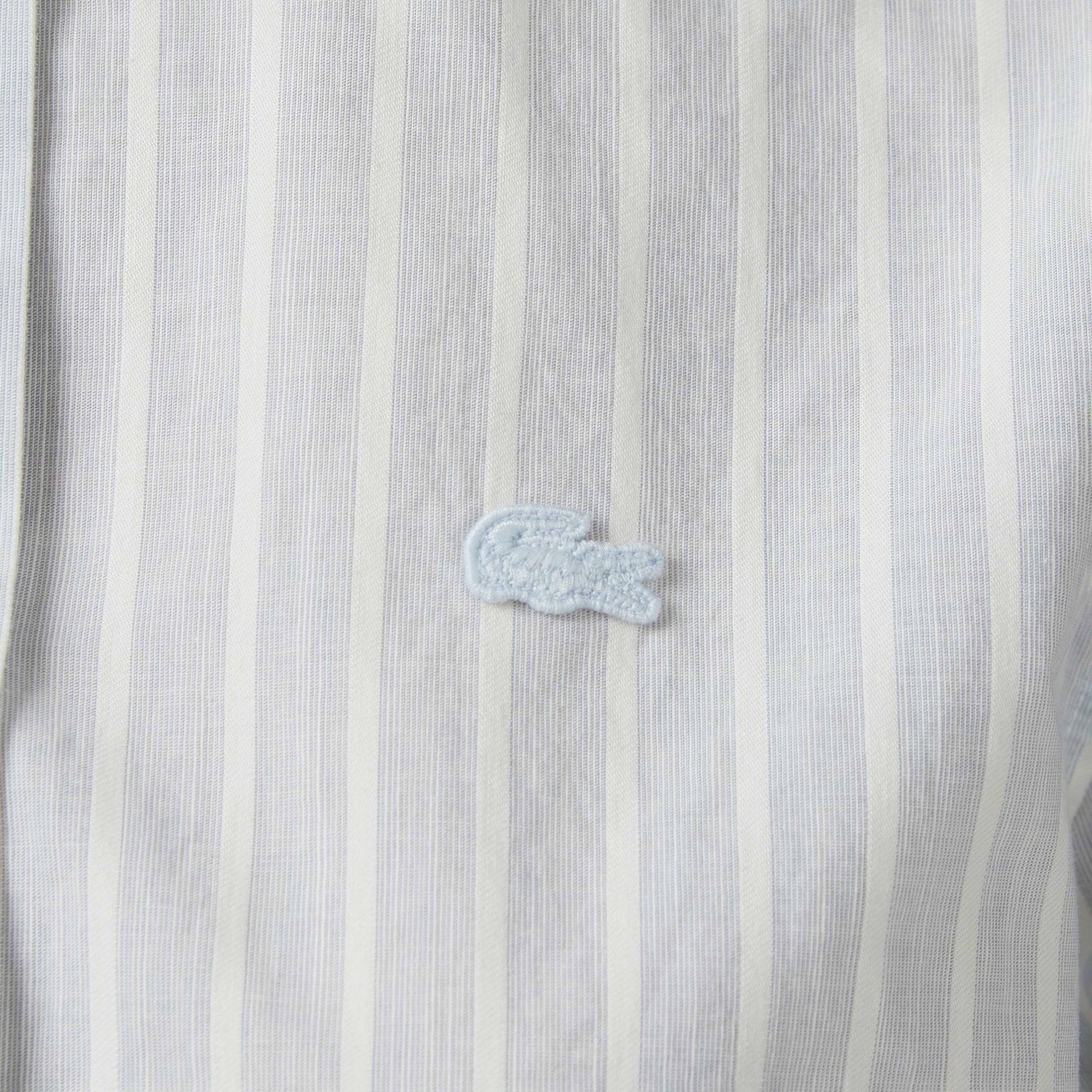 Lacoste Kadın Relaxed Fit Çizgili Mavi Gömlek
