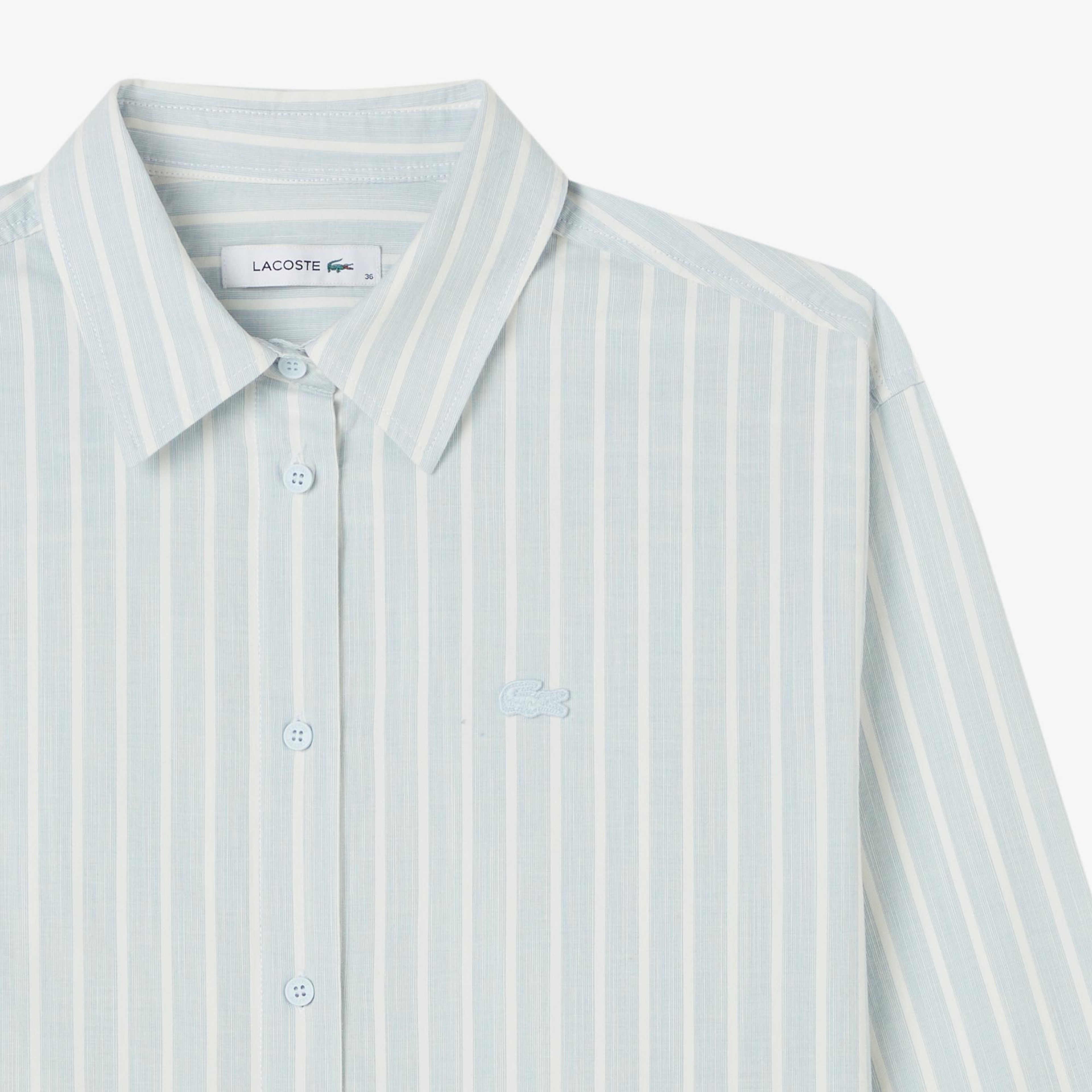 Lacoste Kadın Relaxed Fit Çizgili Mavi Gömlek
