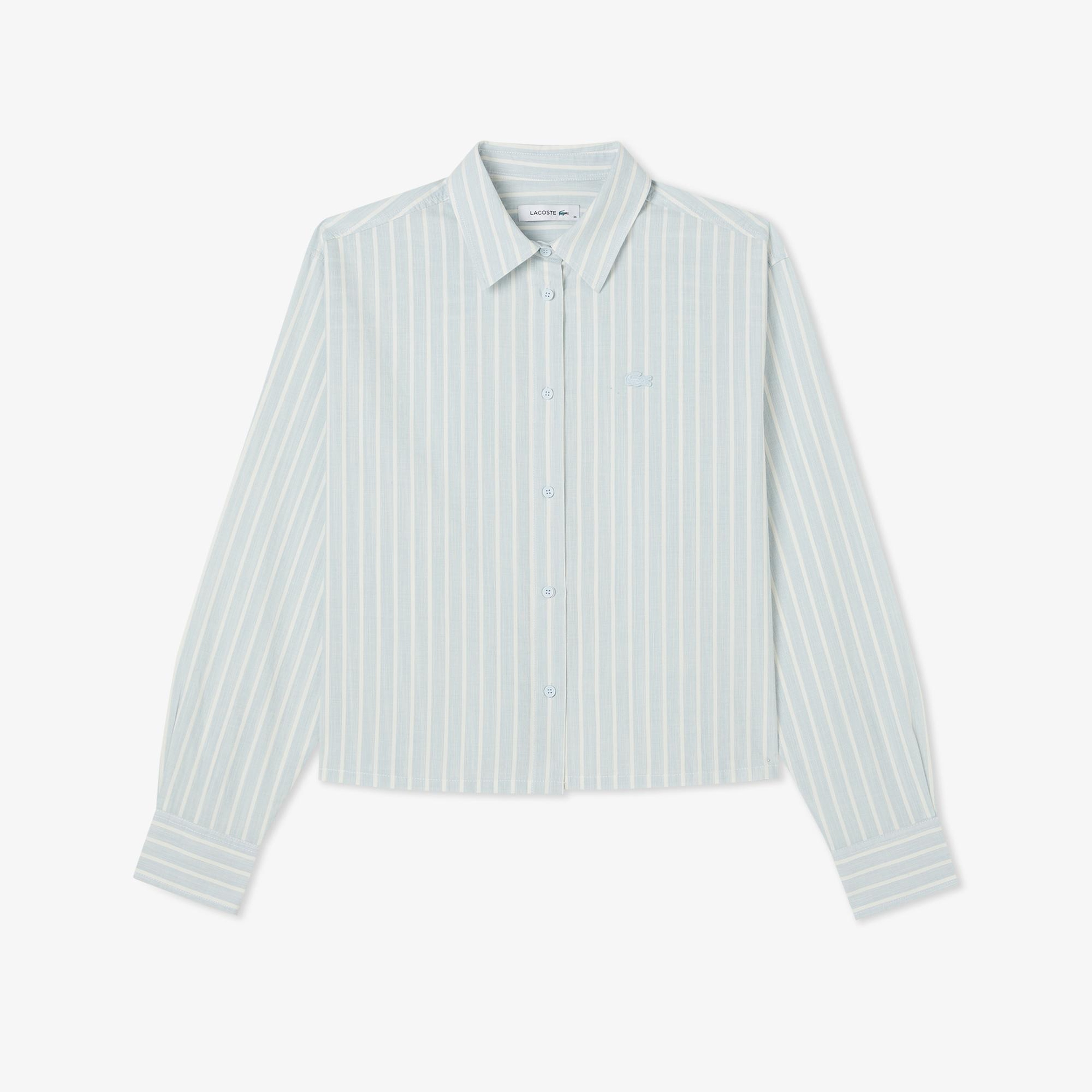 Lacoste Kadın Relaxed Fit Çizgili Mavi Gömlek