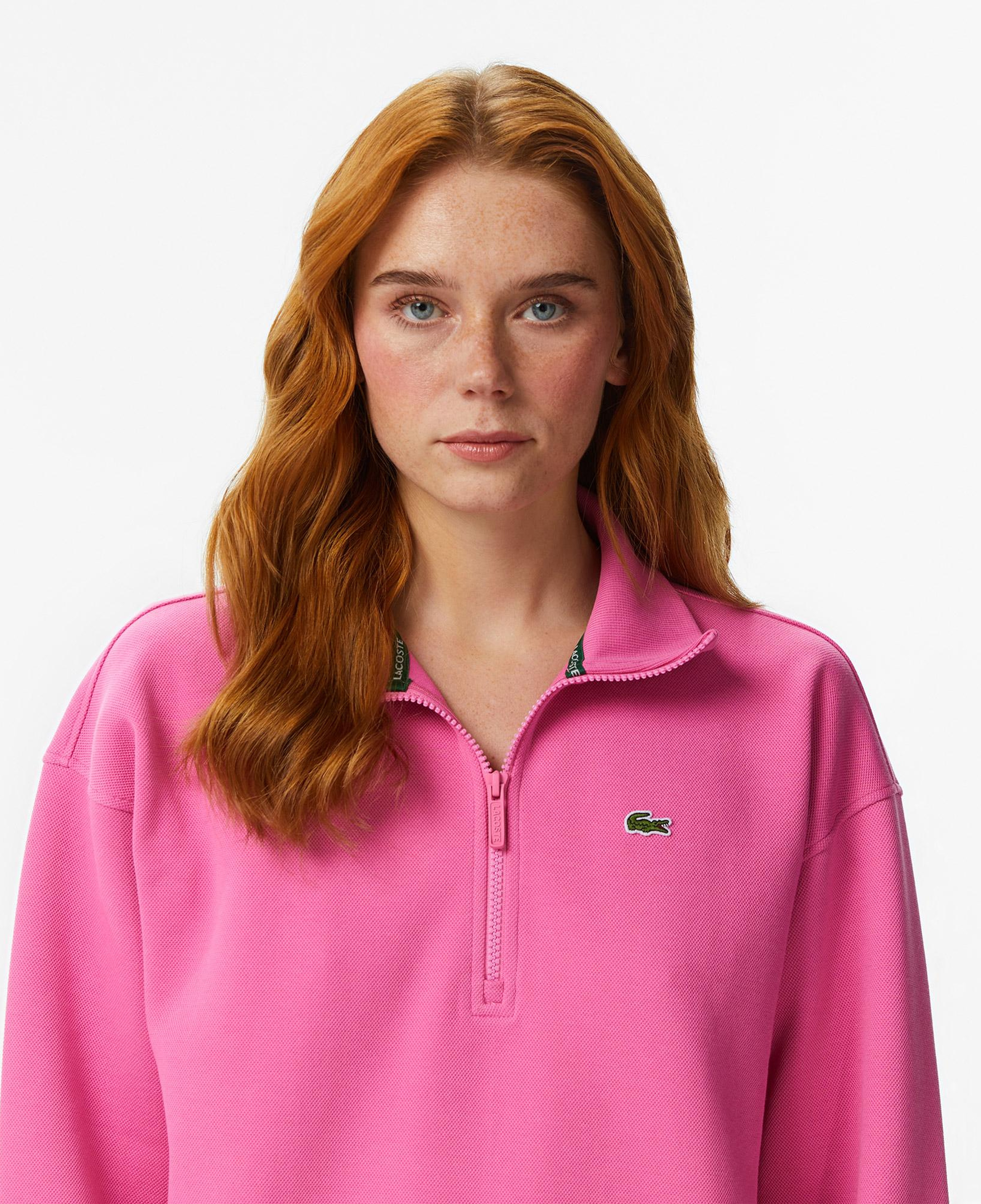 Lacoste Kadın Relaxed Fit Yarım Fermuarlı Koyu Pembe Sweatshirt