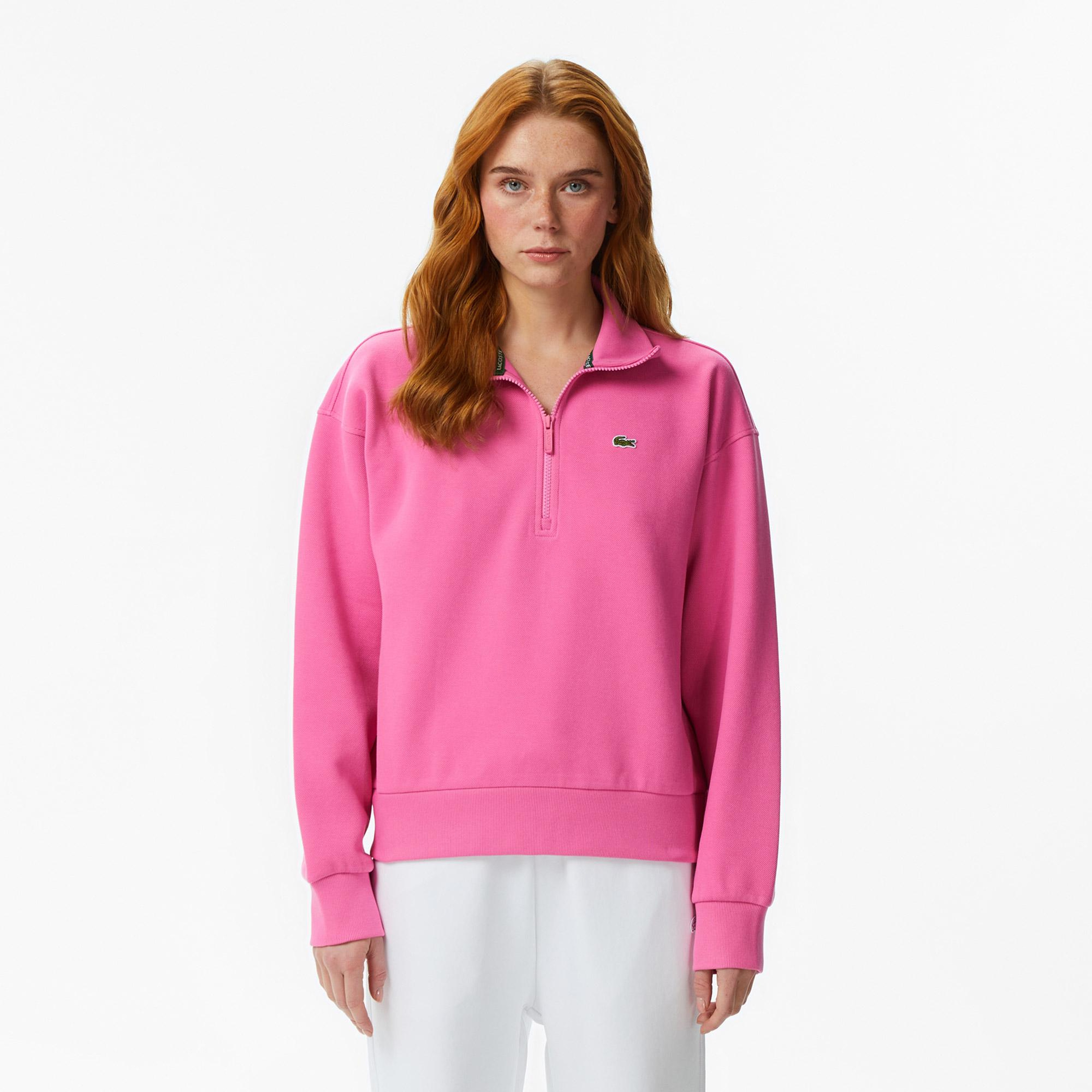 Lacoste Kadın Relaxed Fit Yarım Fermuarlı Koyu Pembe Sweatshirt
