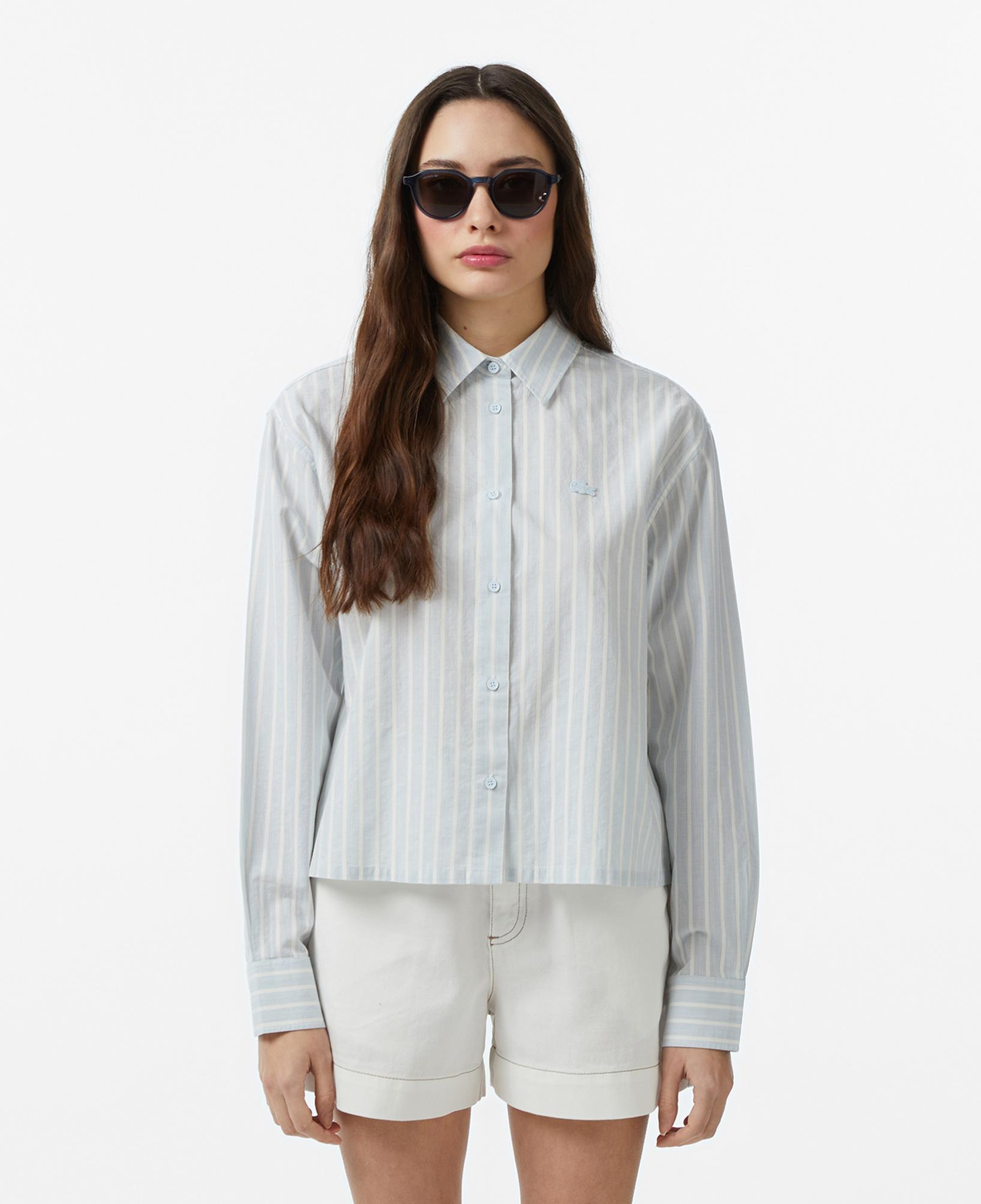 Lacoste Kadın Relaxed Fit Çizgili Mavi Gömlek