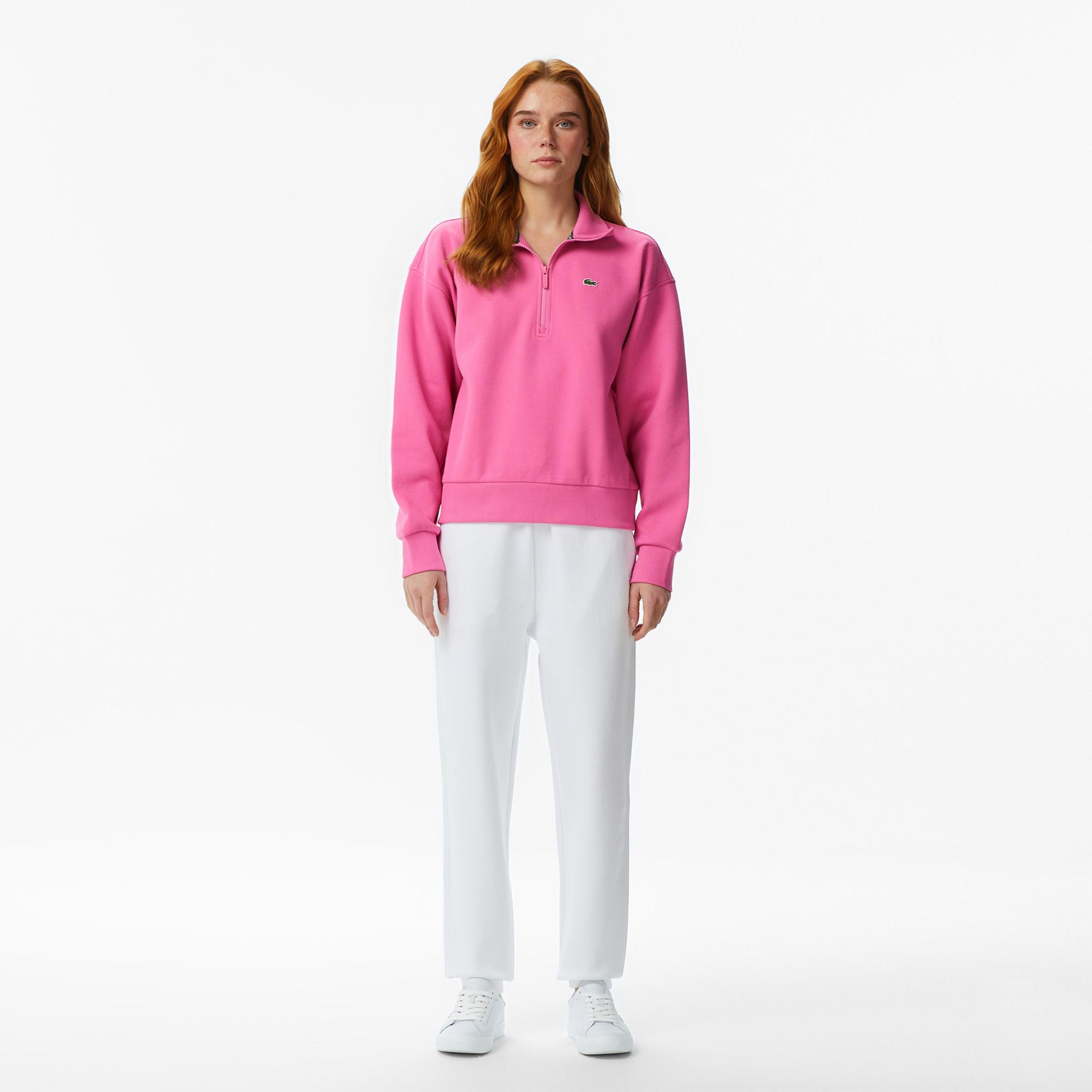 Lacoste Kadın Relaxed Fit Yarım Fermuarlı Koyu Pembe Sweatshirt