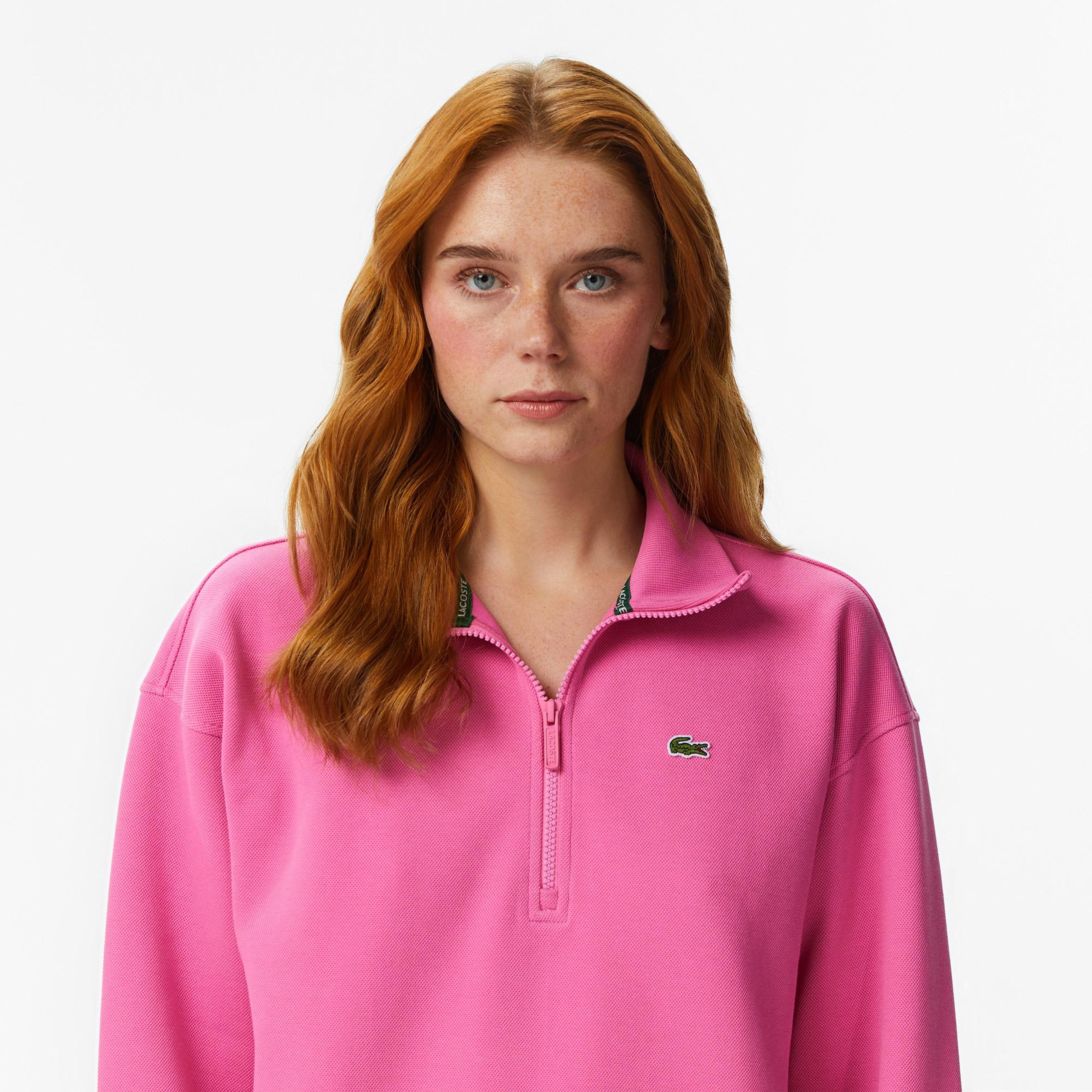 Lacoste Kadın Relaxed Fit Yarım Fermuarlı Koyu Pembe Sweatshirt