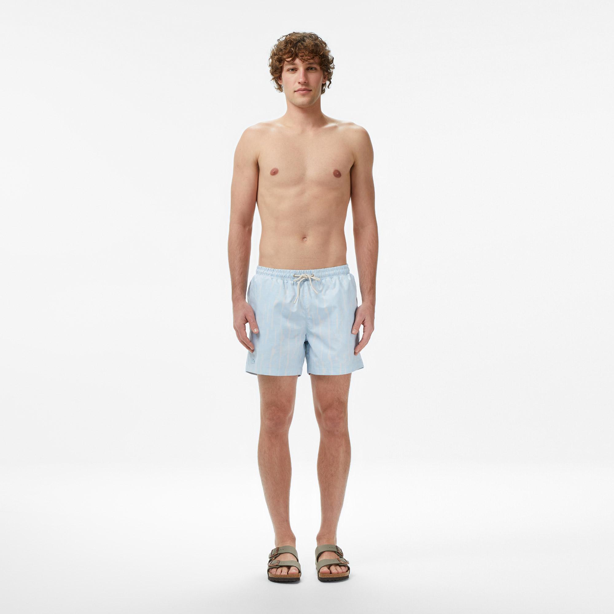 Lacoste Erkek Regular Fit Desenli Mavi Deniz Şortu