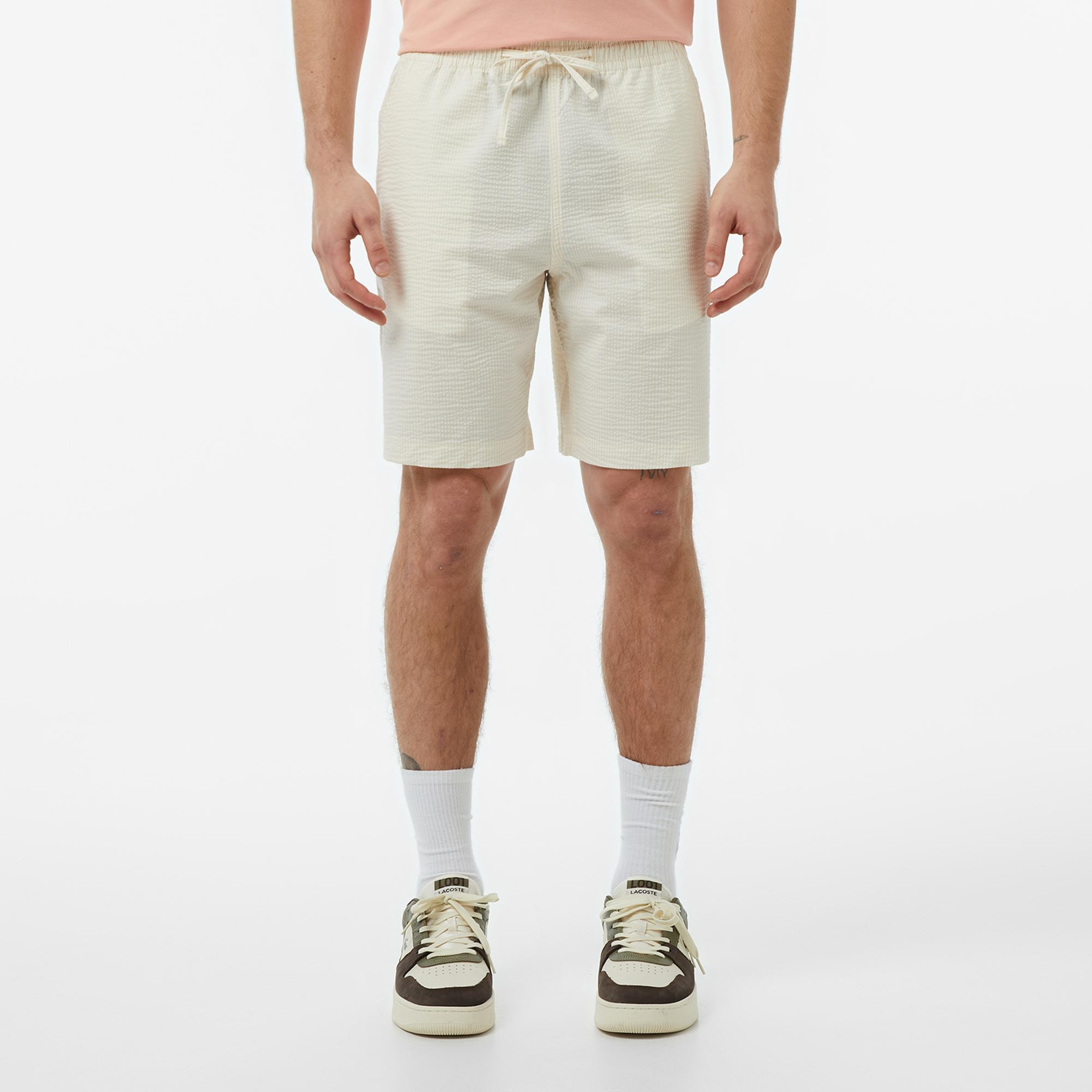 Lacoste Erkek Relaxed Fit Çizgili Beyaz Şort