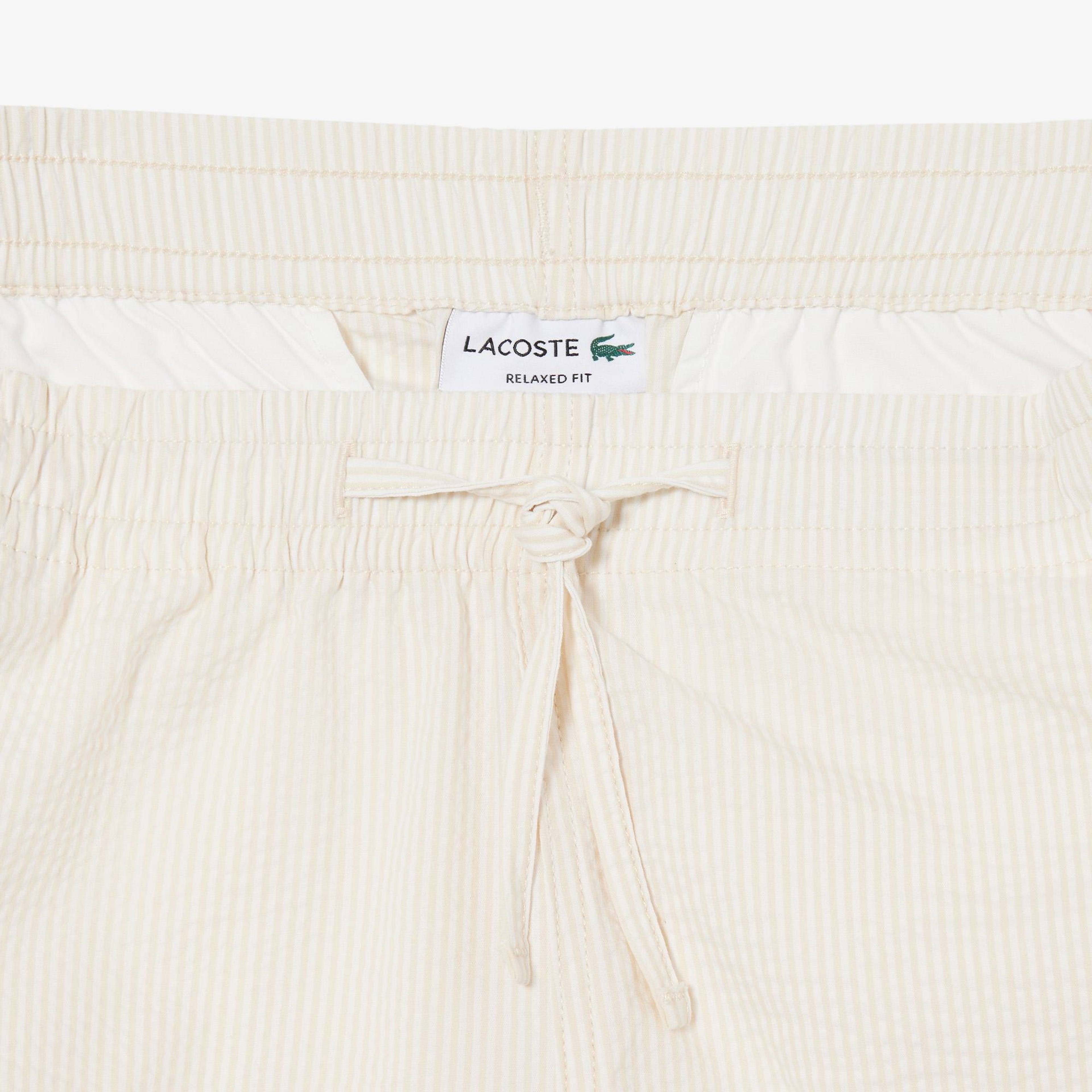 Lacoste Erkek Relaxed Fit Çizgili Beyaz Şort