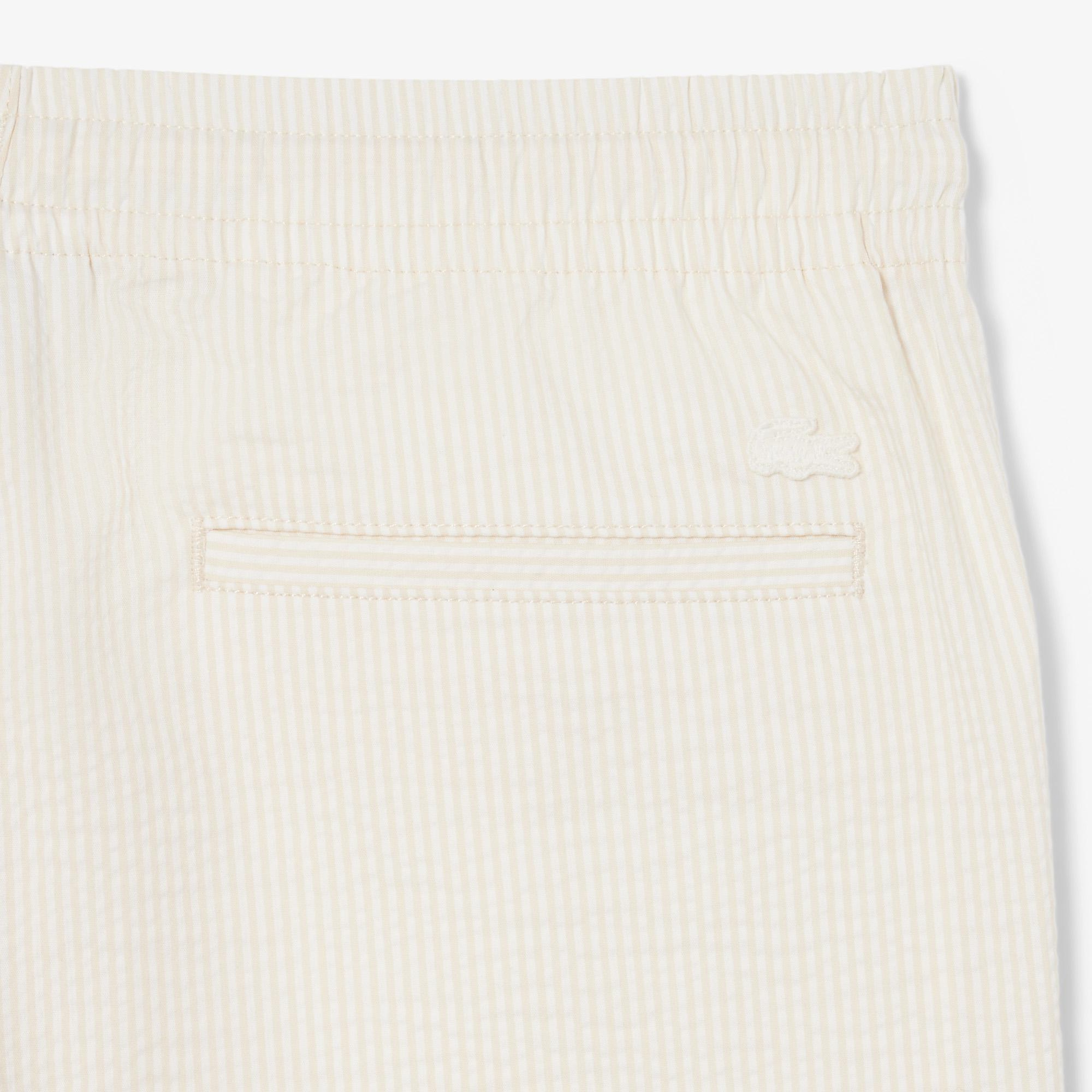 Lacoste Erkek Relaxed Fit Çizgili Beyaz Şort