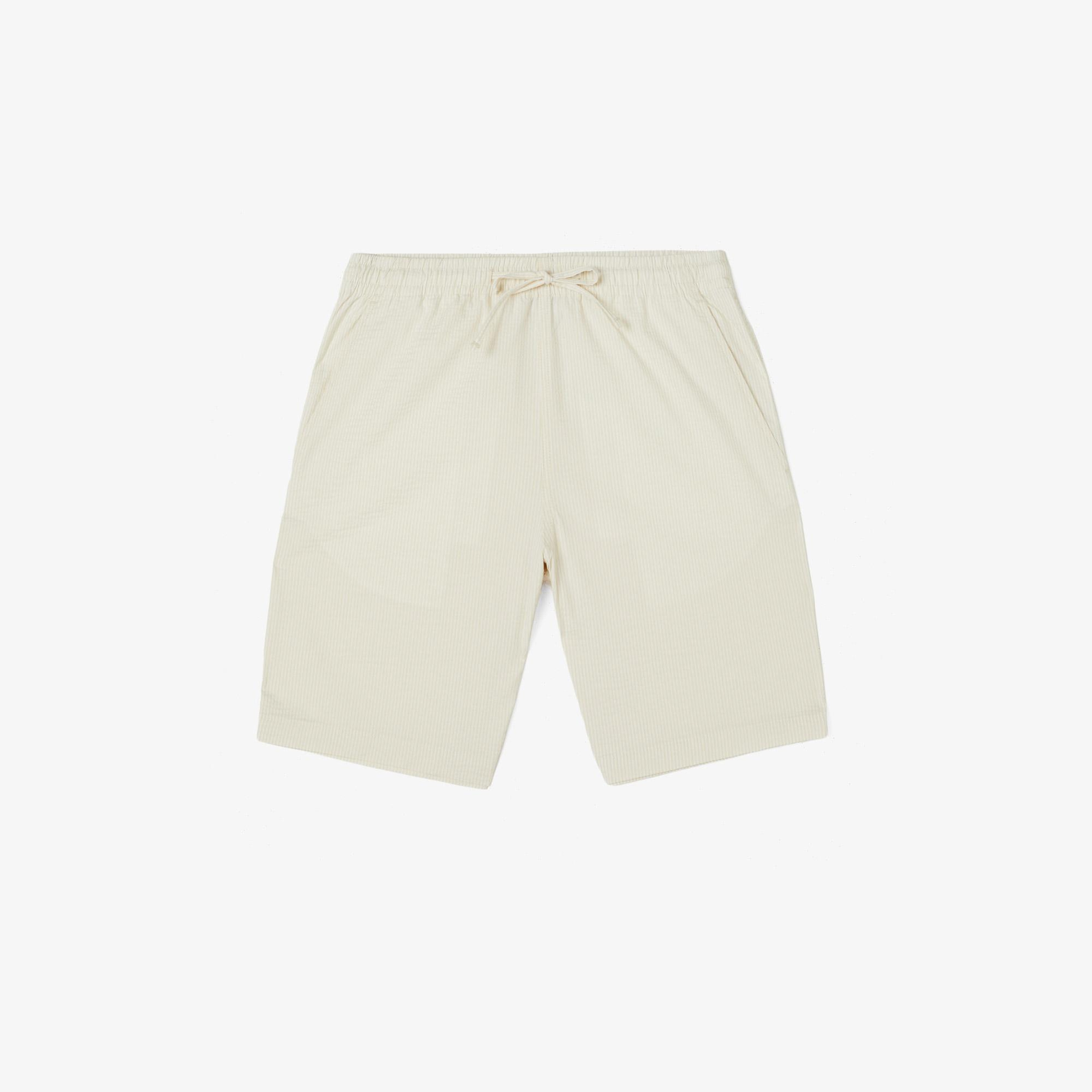 Lacoste Erkek Relaxed Fit Çizgili Beyaz Şort