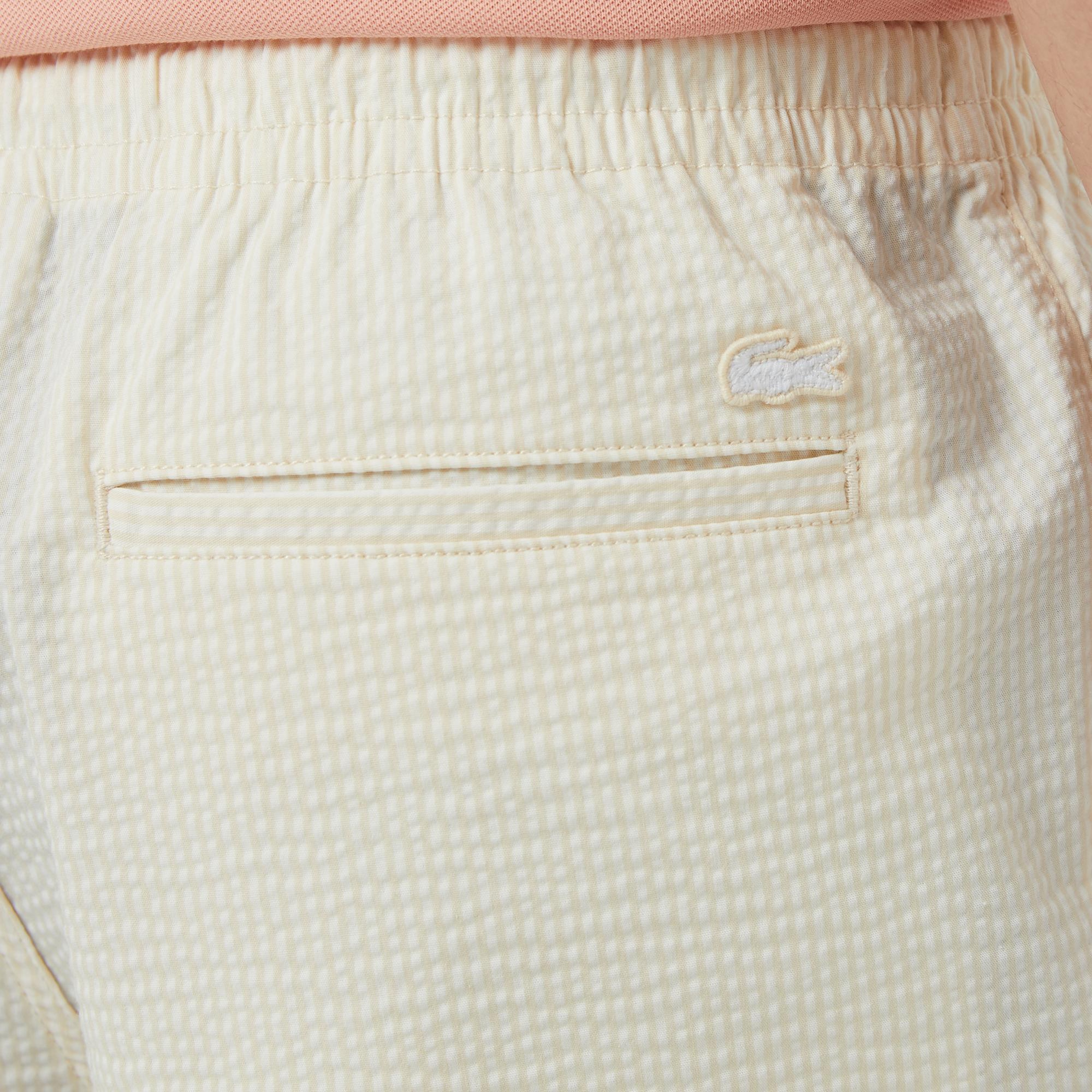 Lacoste Erkek Relaxed Fit Çizgili Beyaz Şort