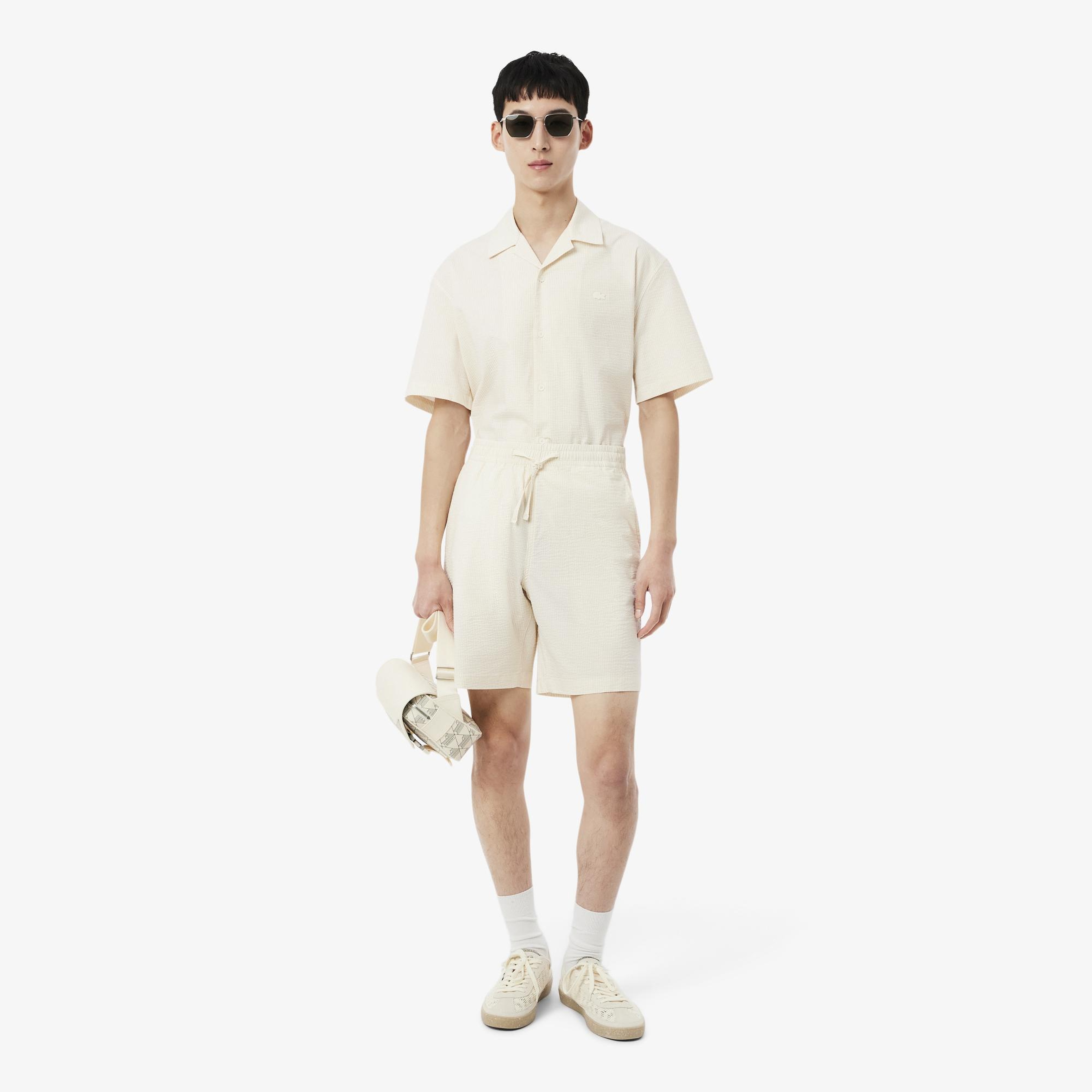 Lacoste Erkek Relaxed Fit Çizgili Beyaz Şort