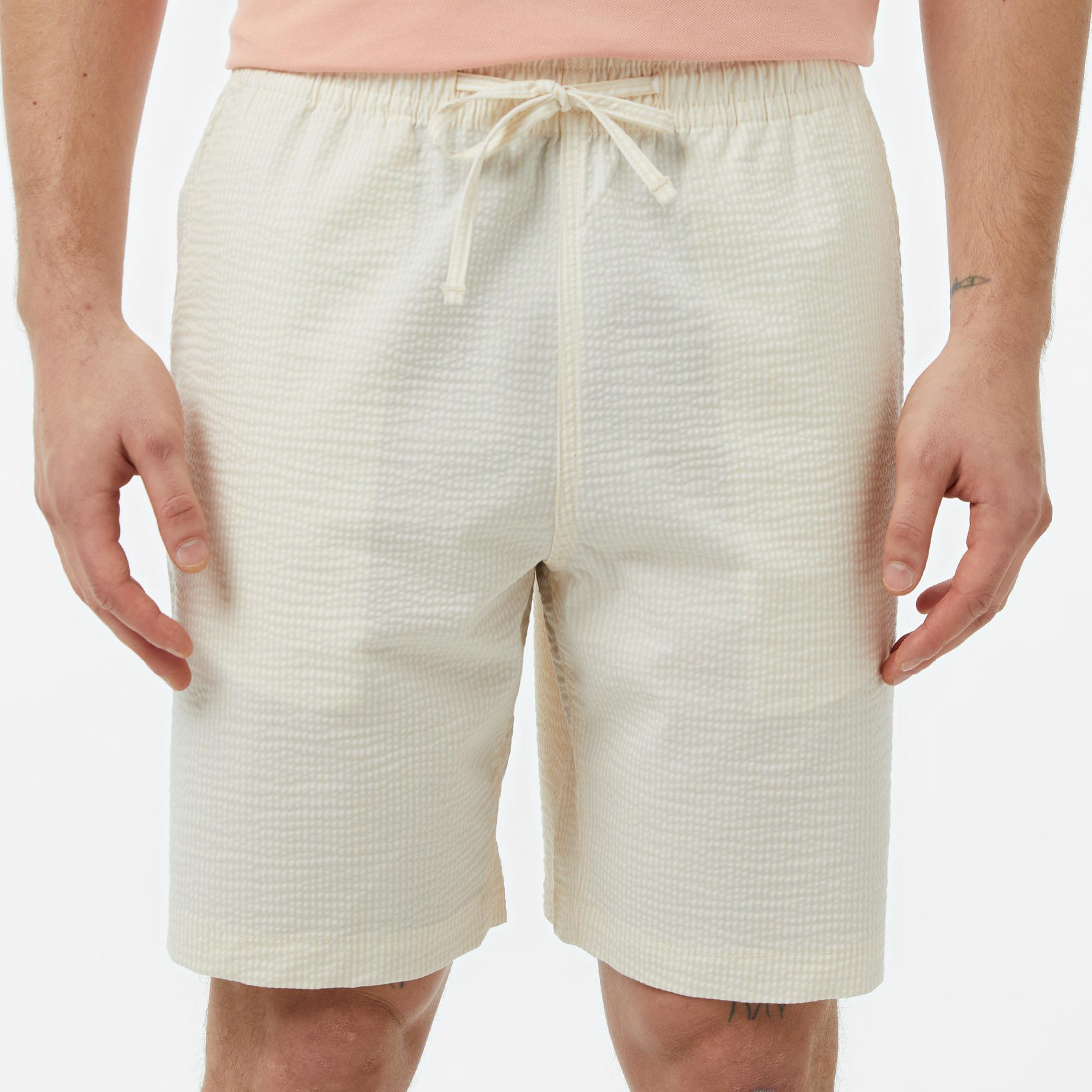 Lacoste Erkek Relaxed Fit Çizgili Beyaz Şort