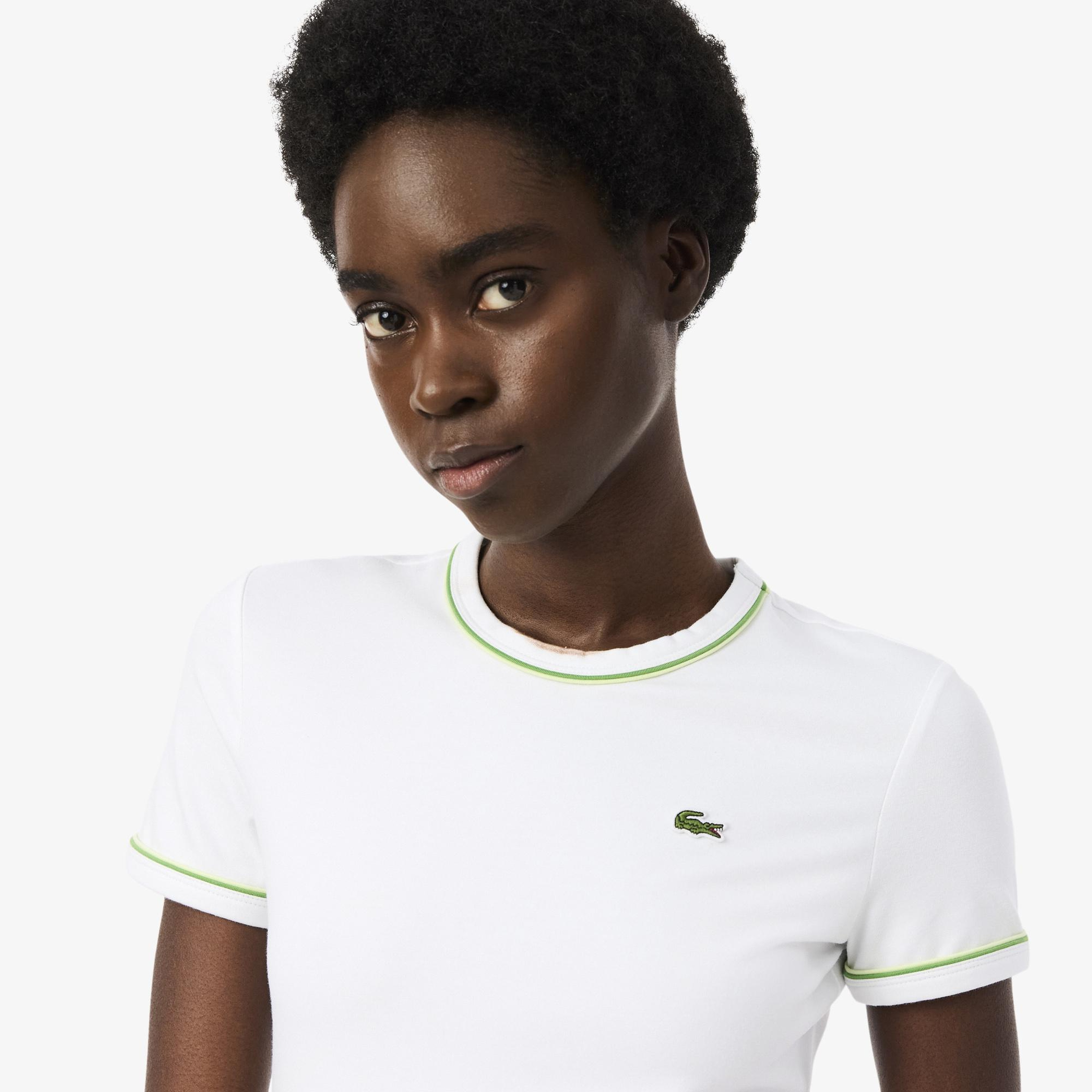 Lacoste Kadın Slim Fit Bisiklet Yaka Beyaz T-Shirt