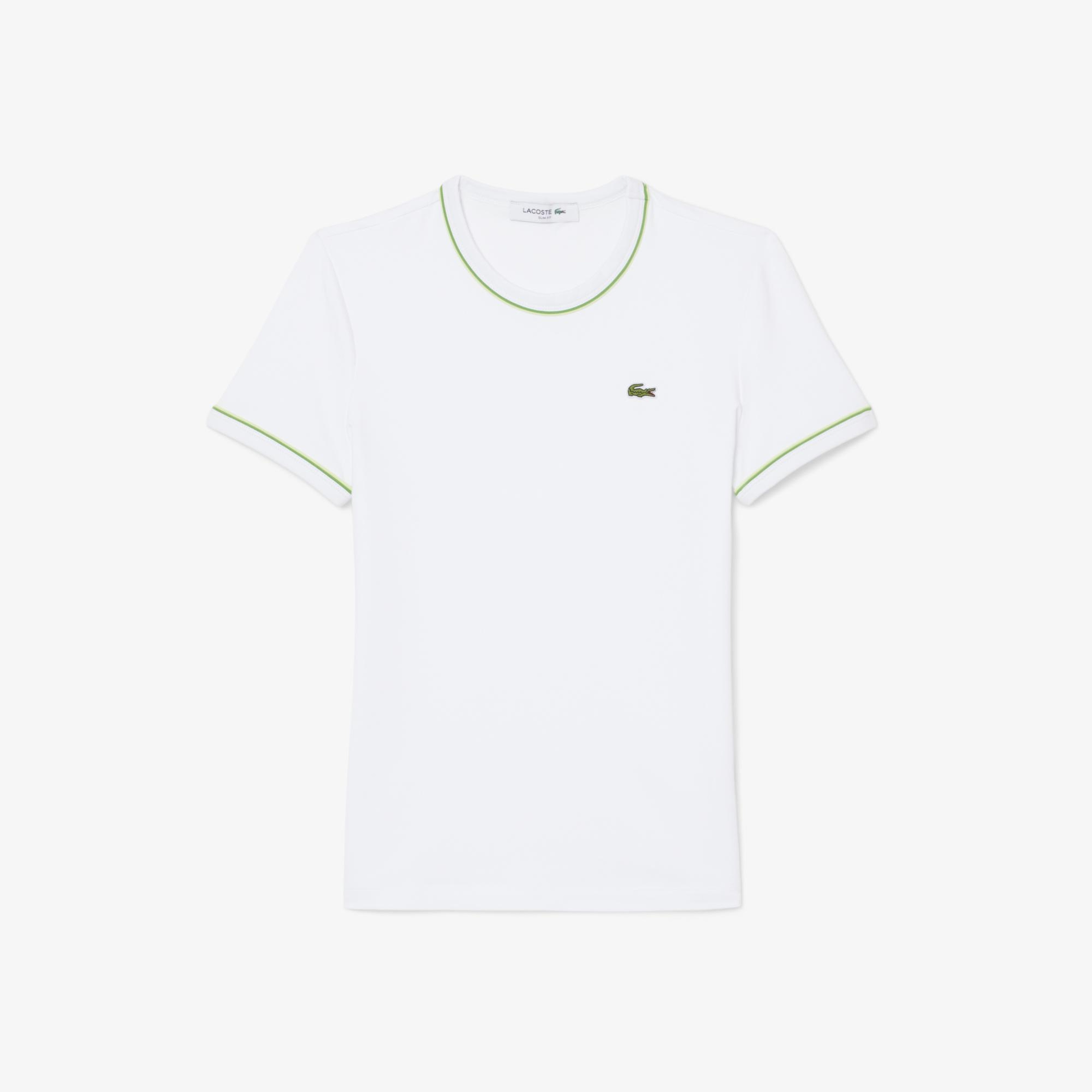 Lacoste Kadın Slim Fit Bisiklet Yaka Beyaz T-Shirt
