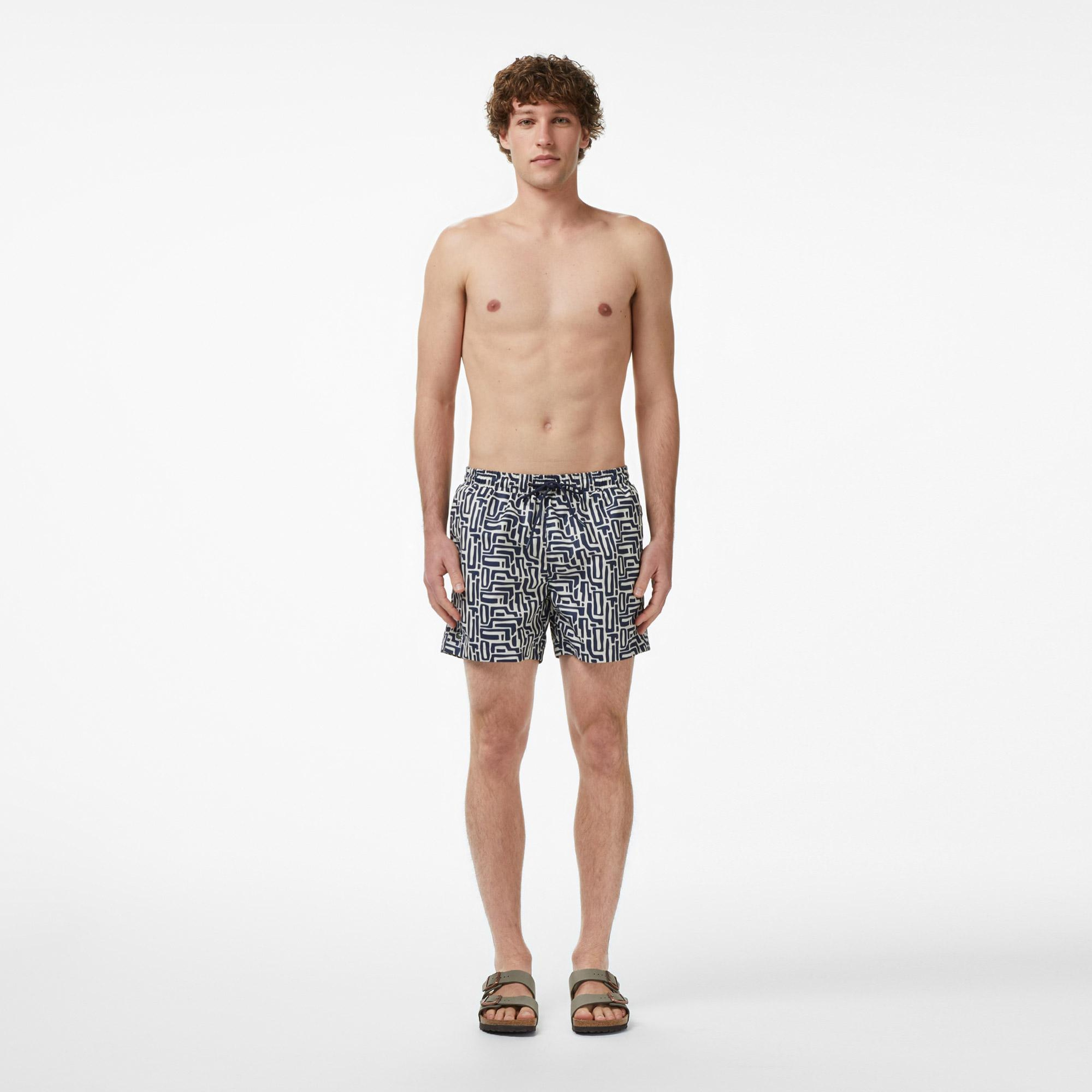 Lacoste Erkek Regular Fit Desenli Lacivert Deniz Şortu