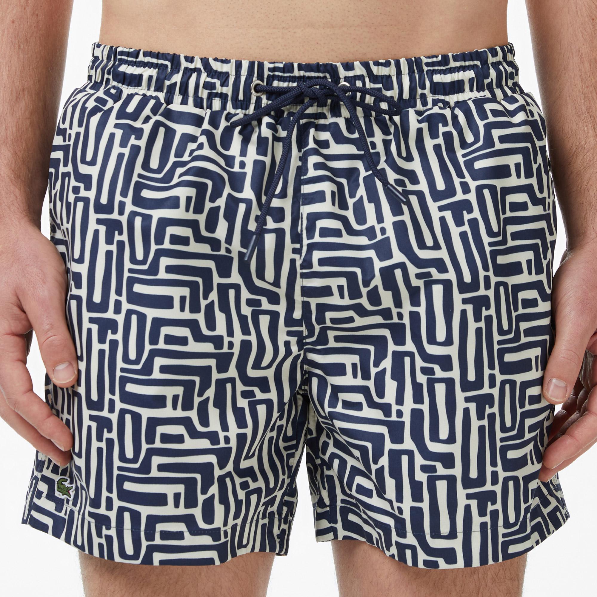 Lacoste Erkek Regular Fit Desenli Lacivert Deniz Şortu