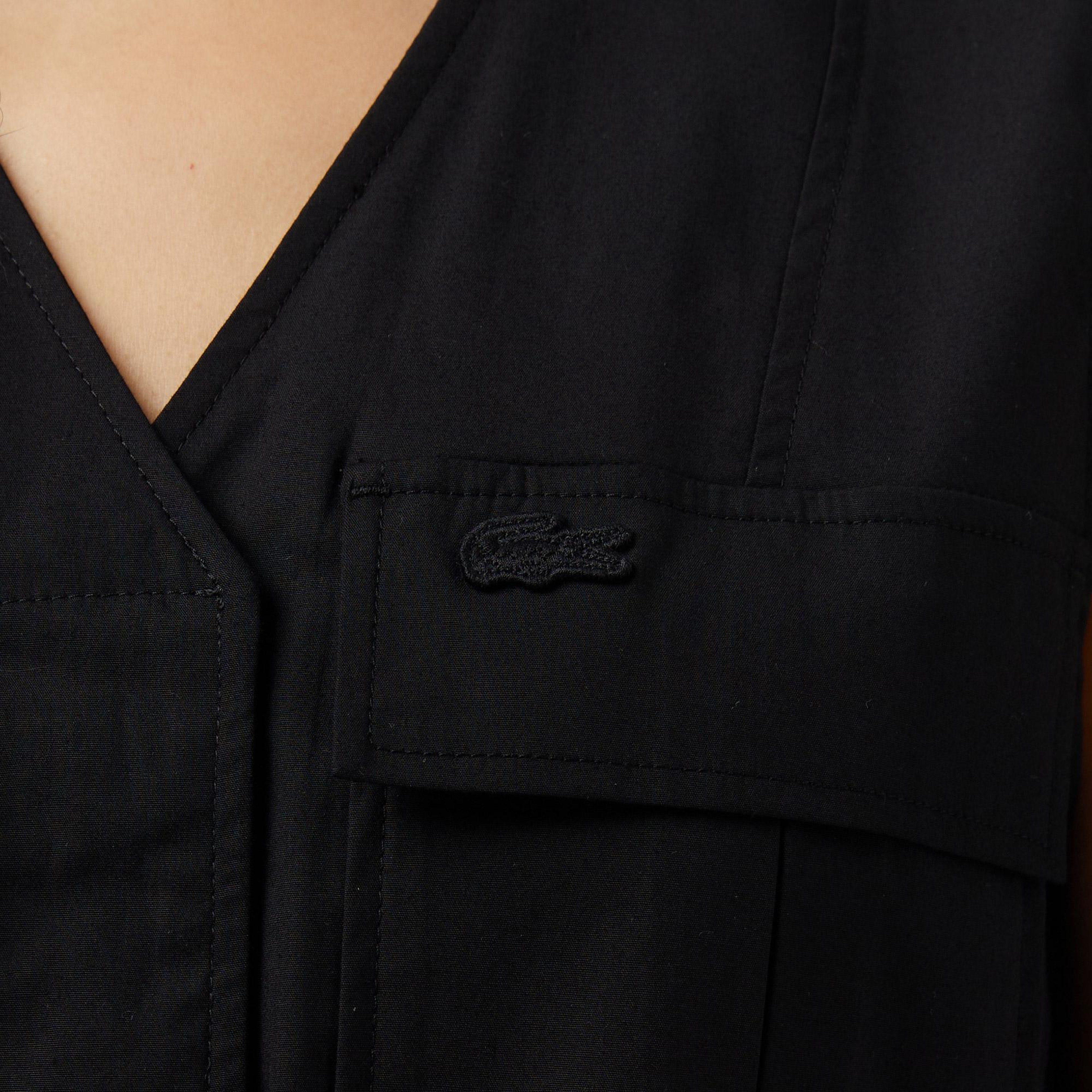 Lacoste Kadın Classic Fit Kolsuz V Yaka Siyah Elbise