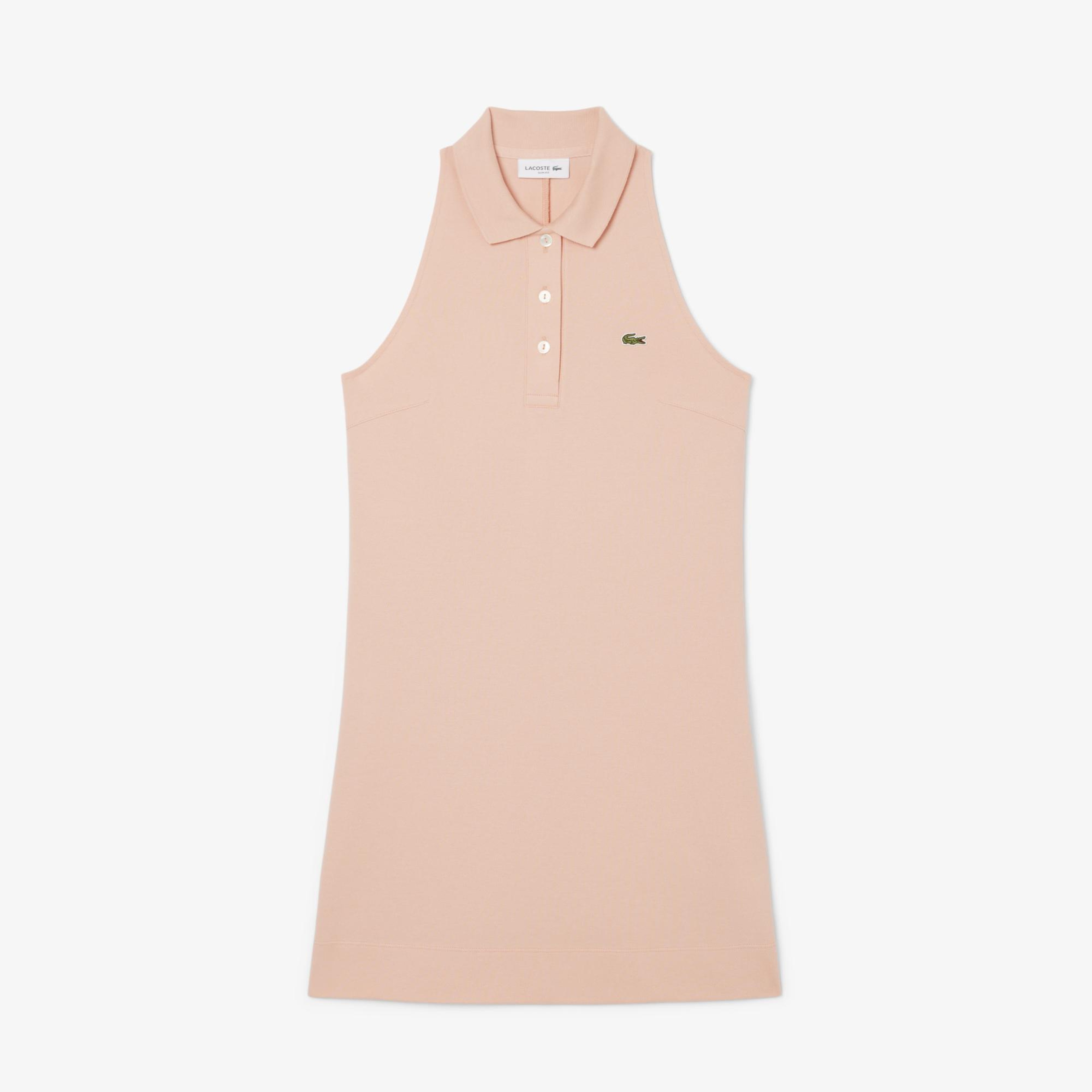 Lacoste Kadın Slim Fit Kolsuz Polo Yaka Pembe Elbise
