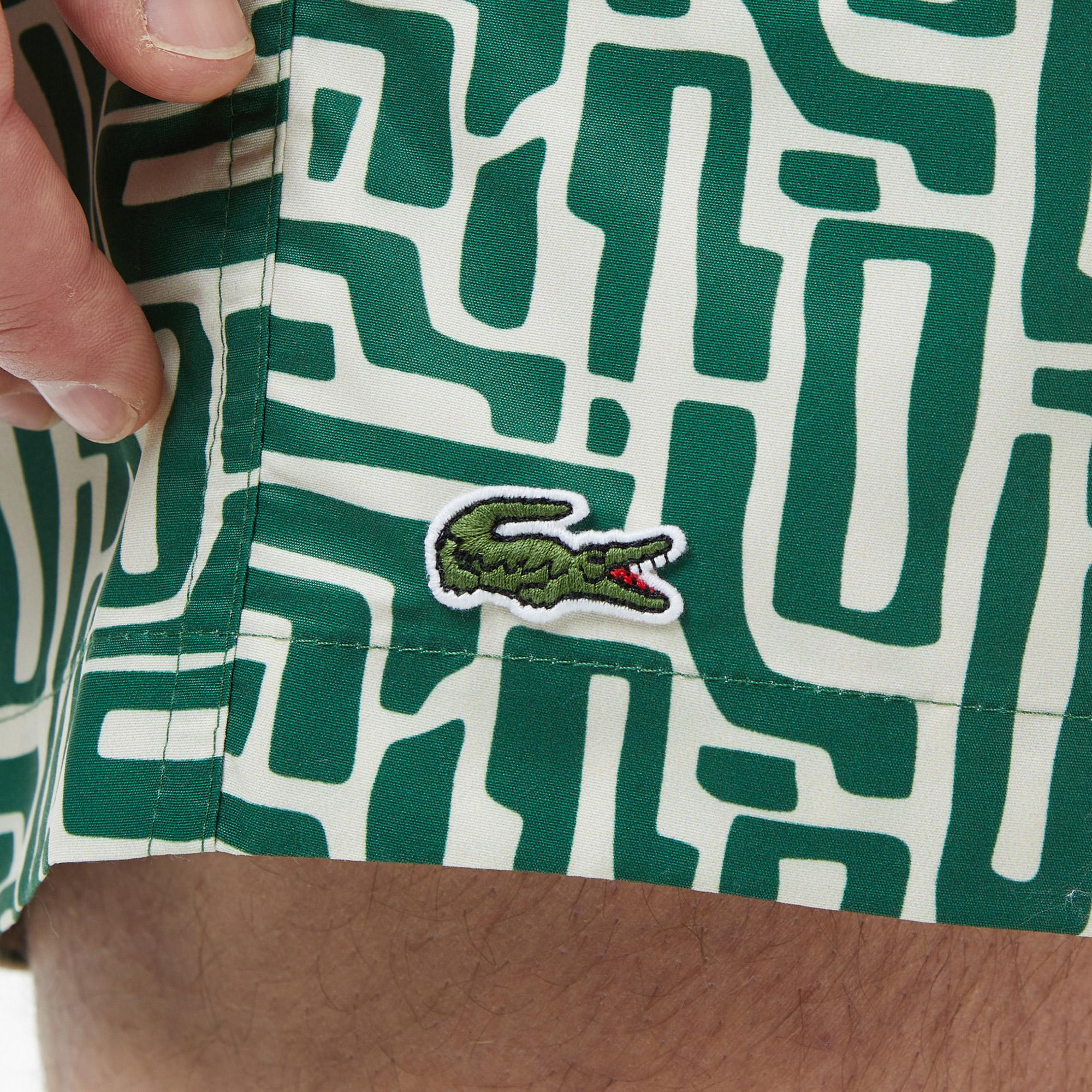 Lacoste Erkek Regular Fit Desenli Koyu Yeşil Deniz Şortu