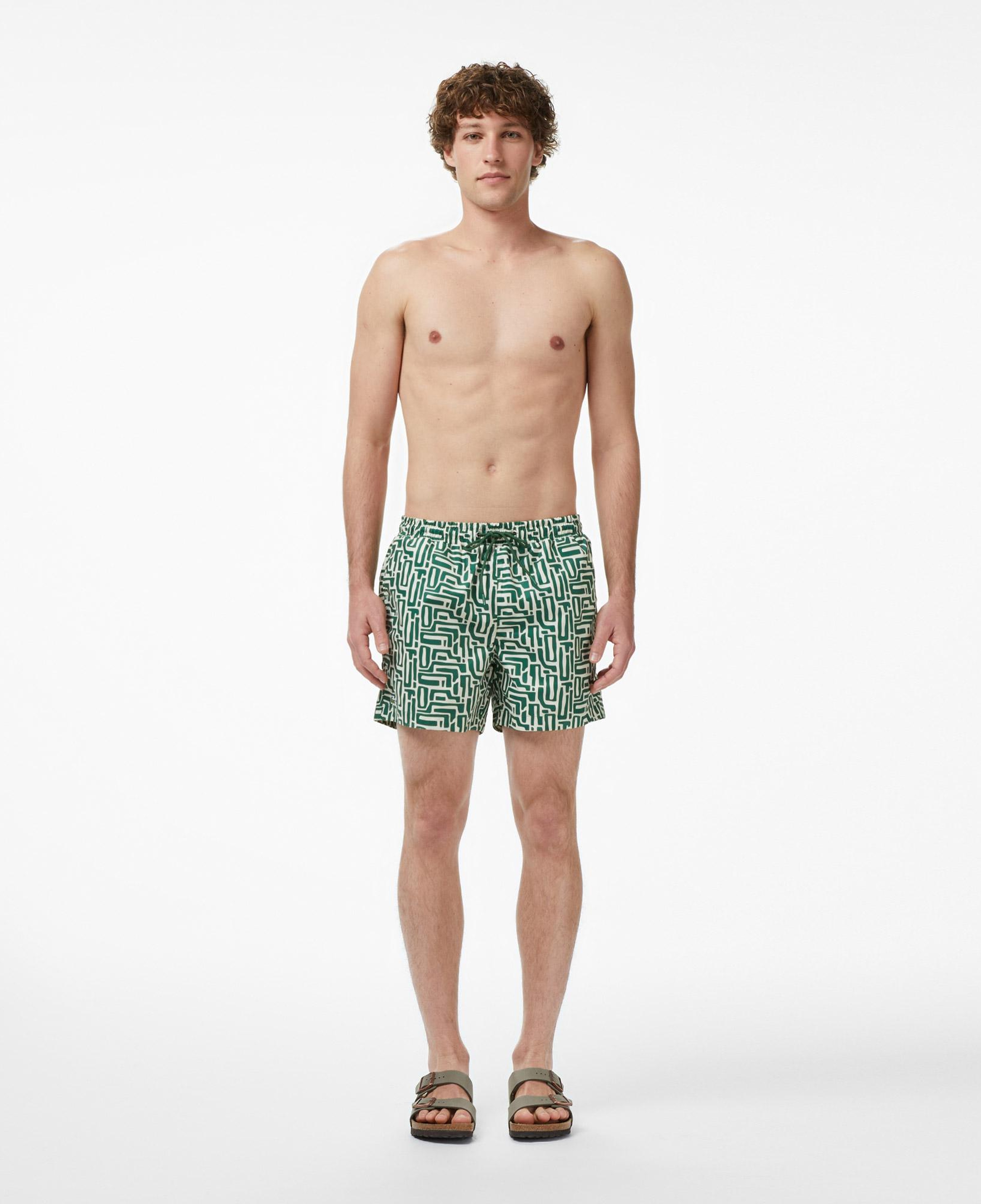 Lacoste Erkek Regular Fit Desenli Koyu Yeşil Deniz Şortu