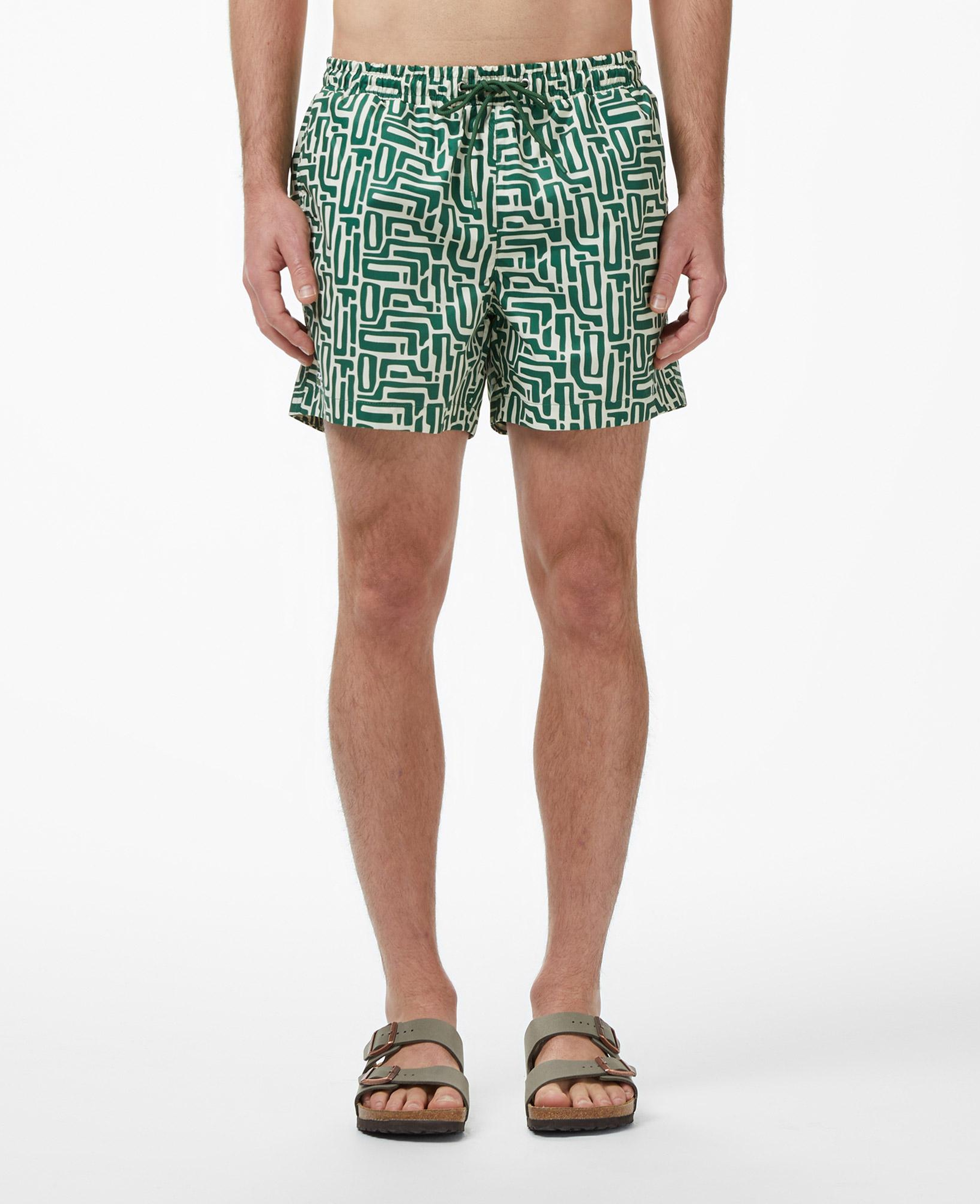 Lacoste Erkek Regular Fit Desenli Koyu Yeşil Deniz Şortu