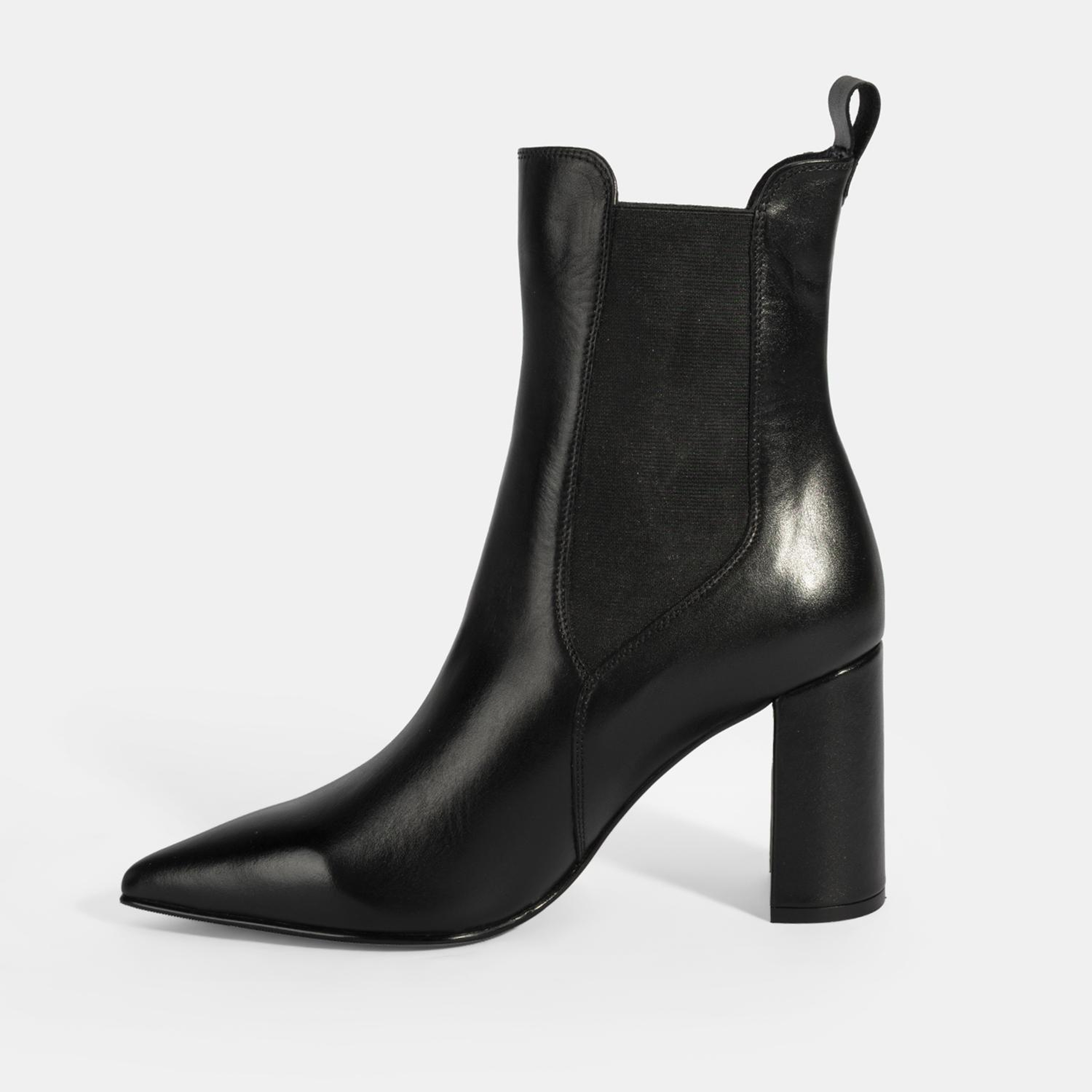 Kadın Siyah Lastikli Topuklu Deri Bot