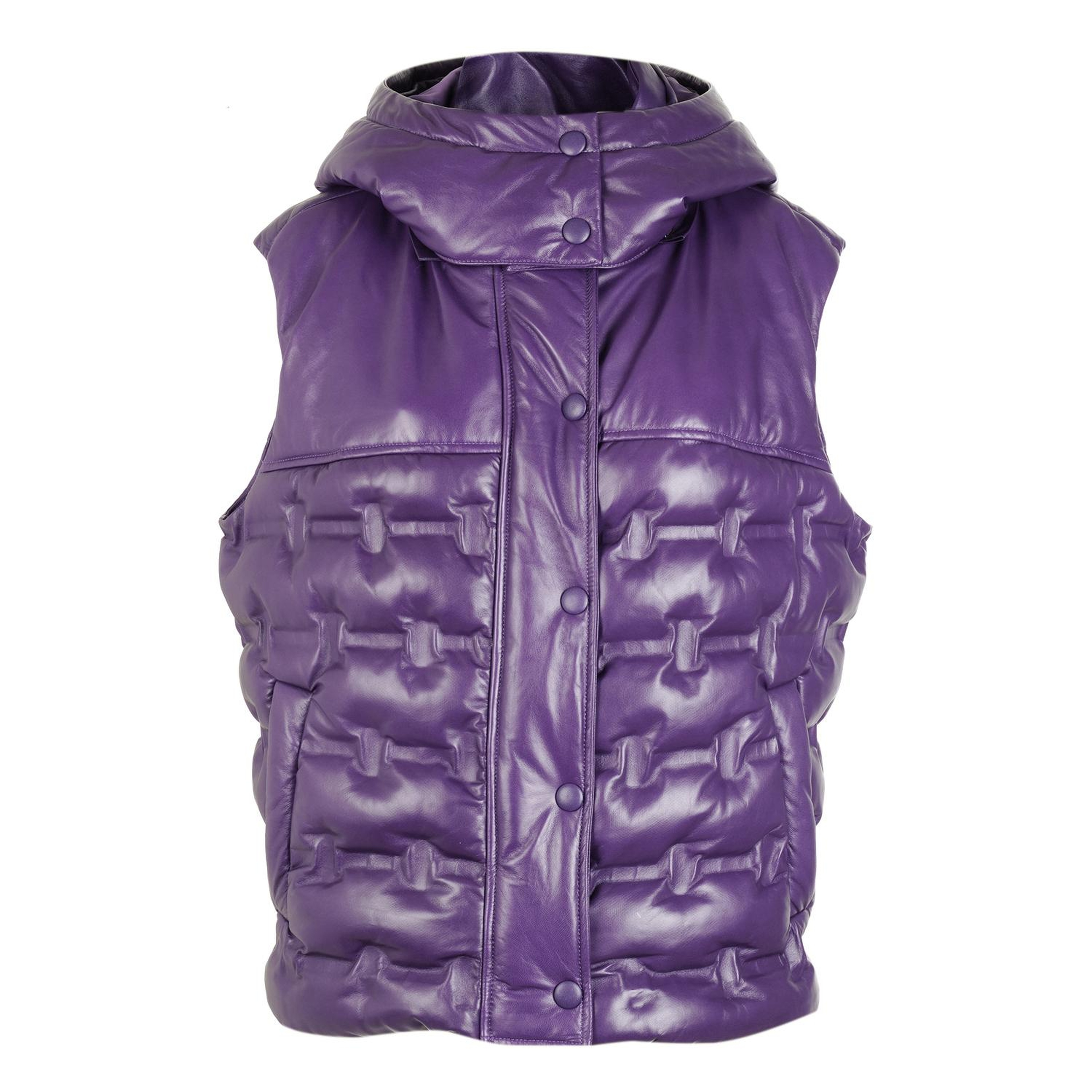 Anitra Mor Kadın Kapüşonlu Puffer Deri Yelek