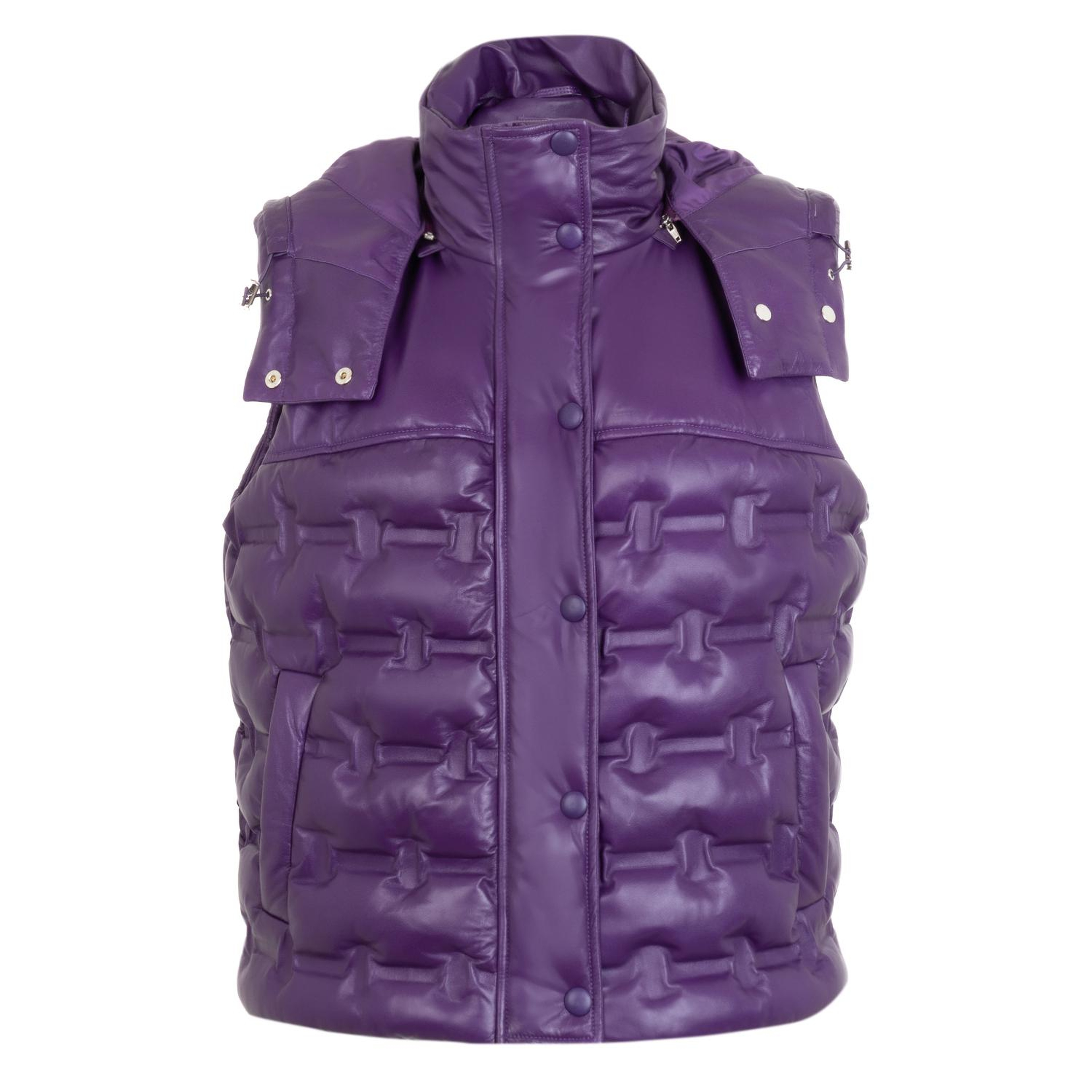 Anitra Mor Kadın Kapüşonlu Puffer Deri Yelek