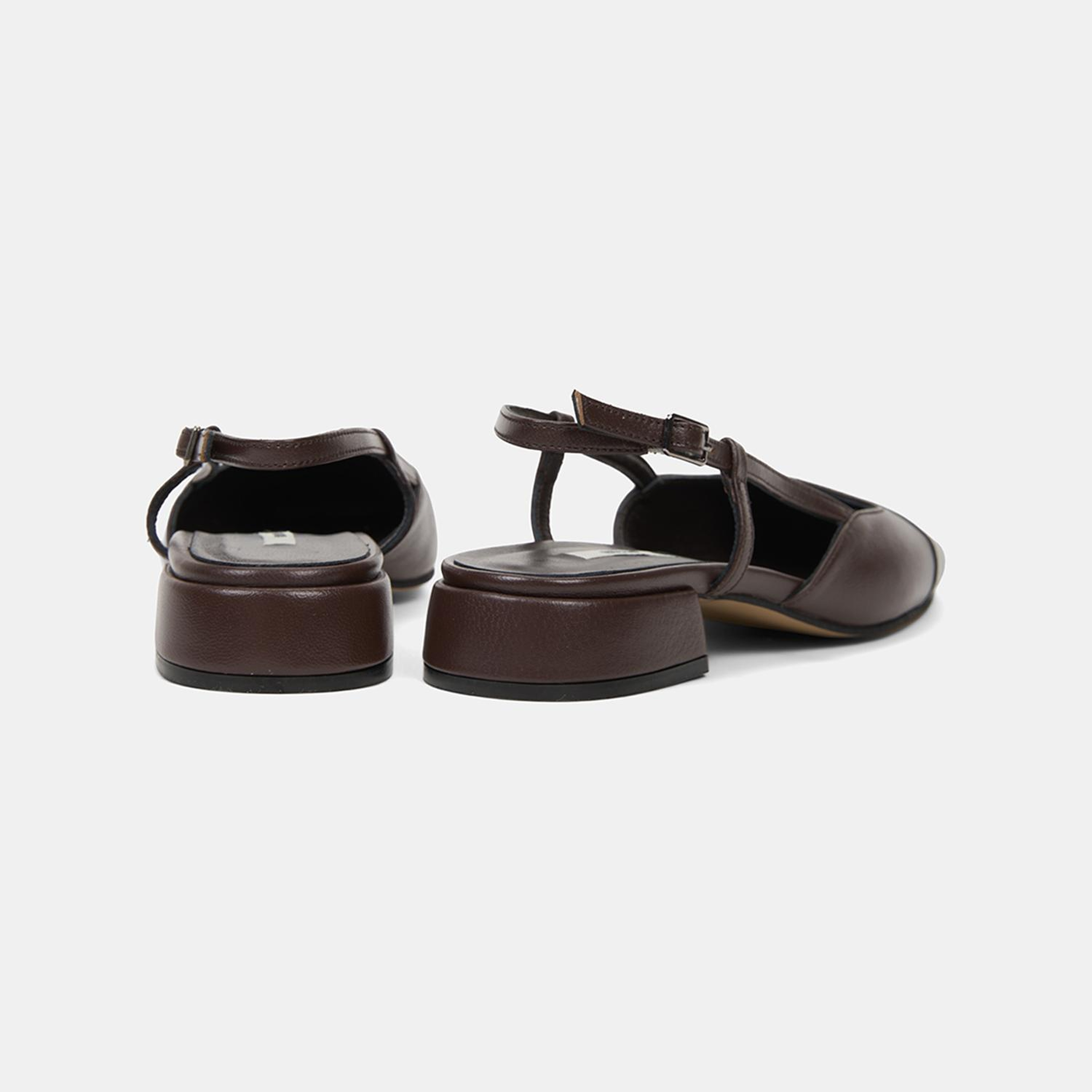 Kadın Kahve Kare Burun Slingback Deri Günlük Ayakkabı