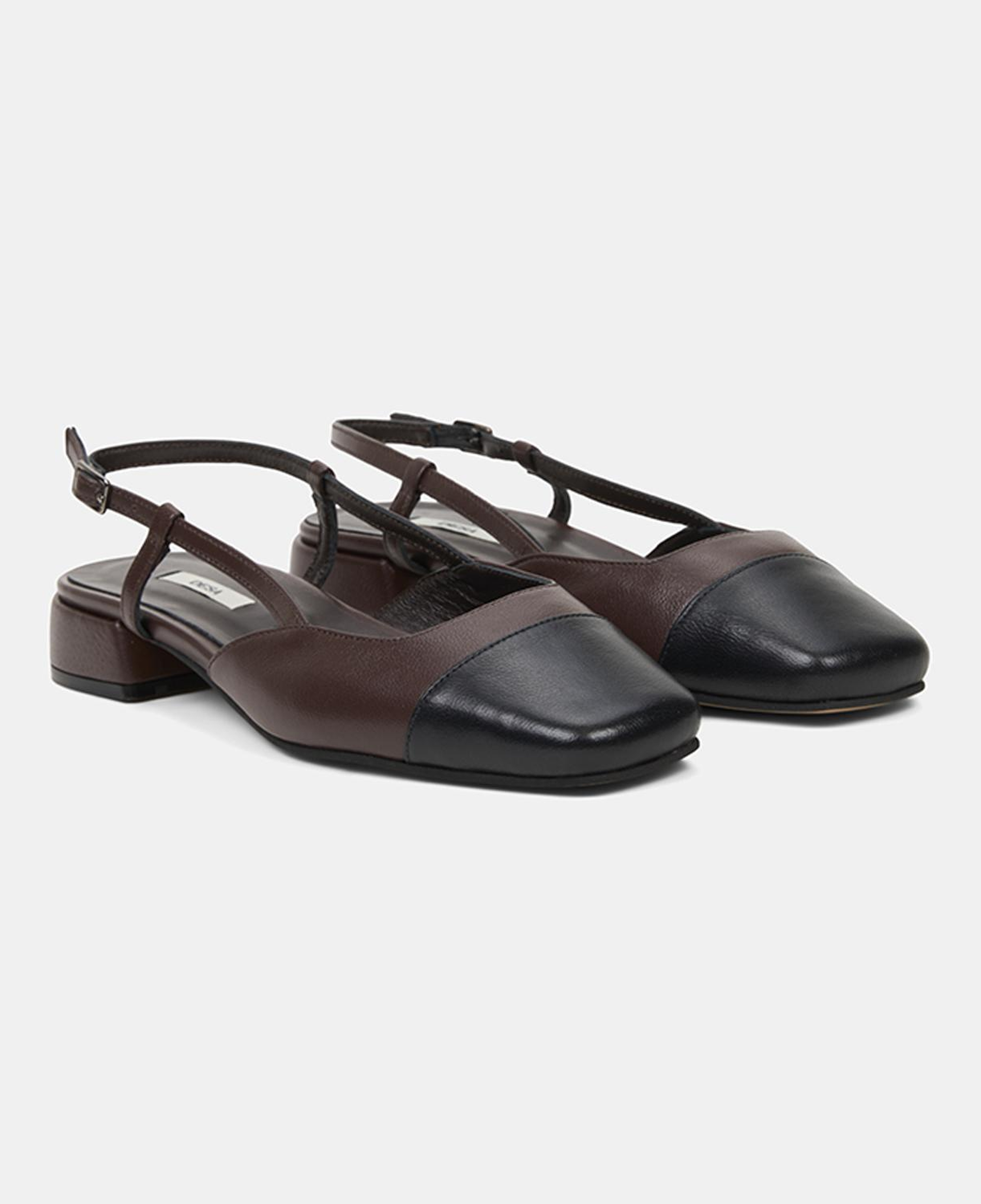 Kadın Kahve Kare Burun Slingback Deri Günlük Ayakkabı