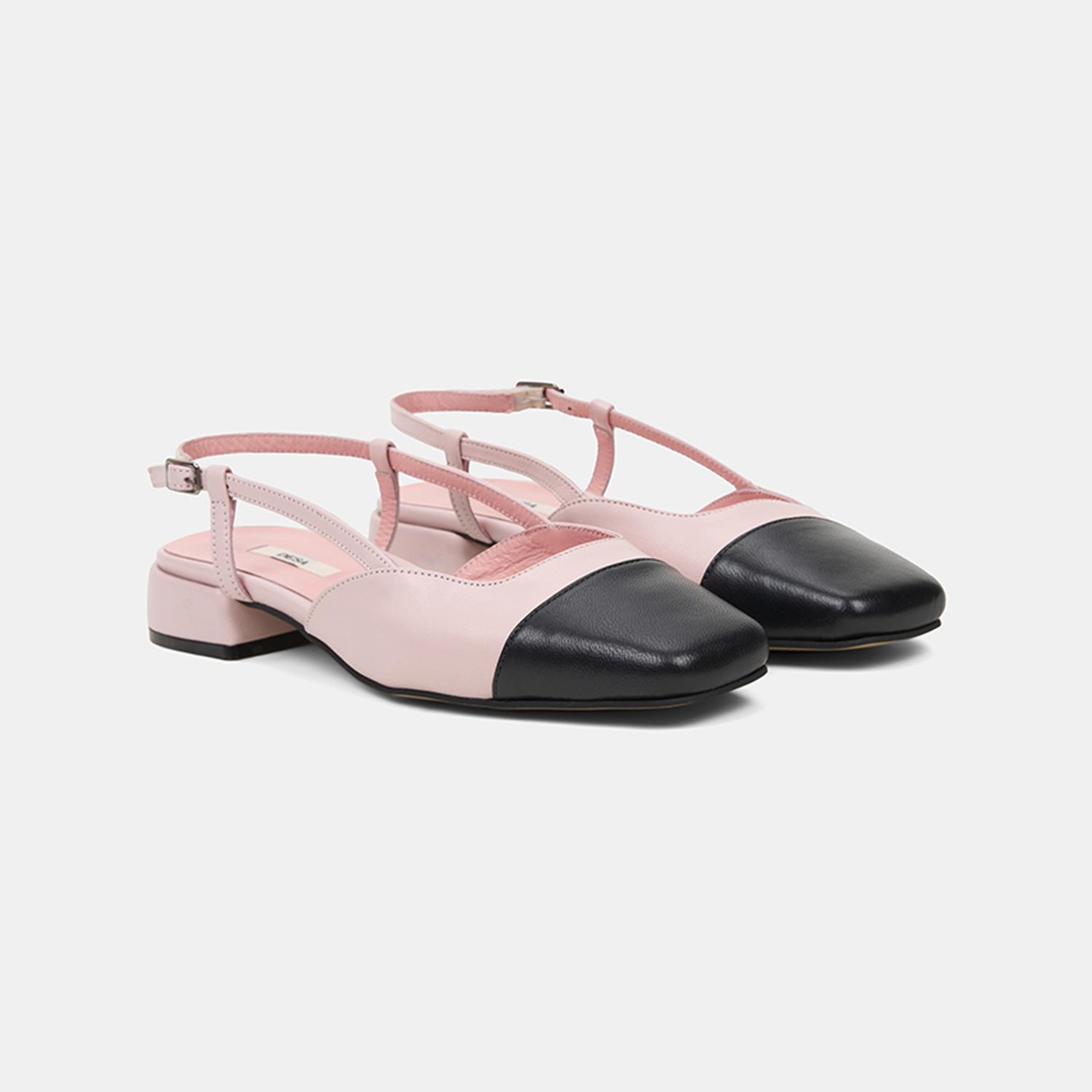Kadın Pembe Kare Burun Slingback Deri Günlük Ayakkabı