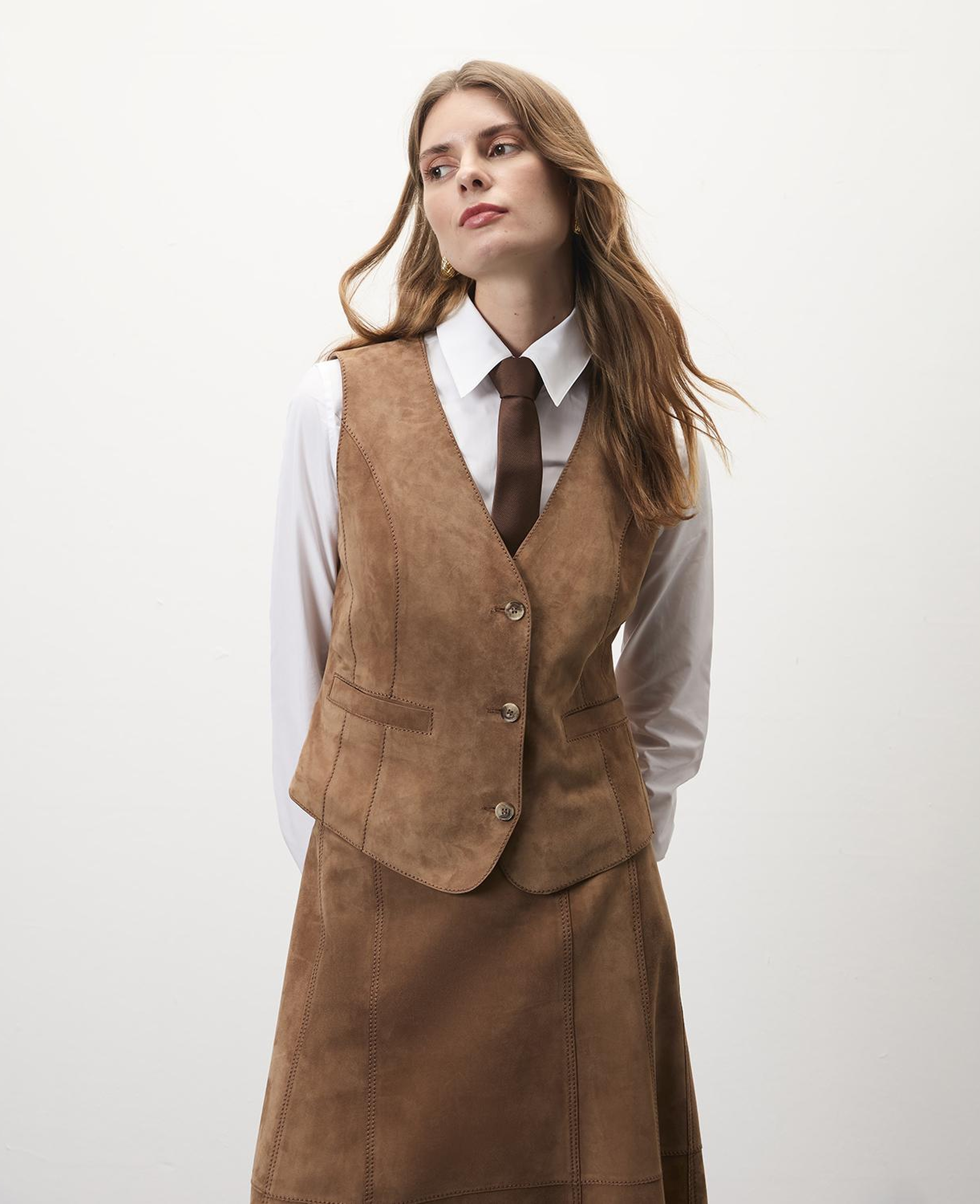 Alaqua Kahve Kadın Süet Deri Yelek