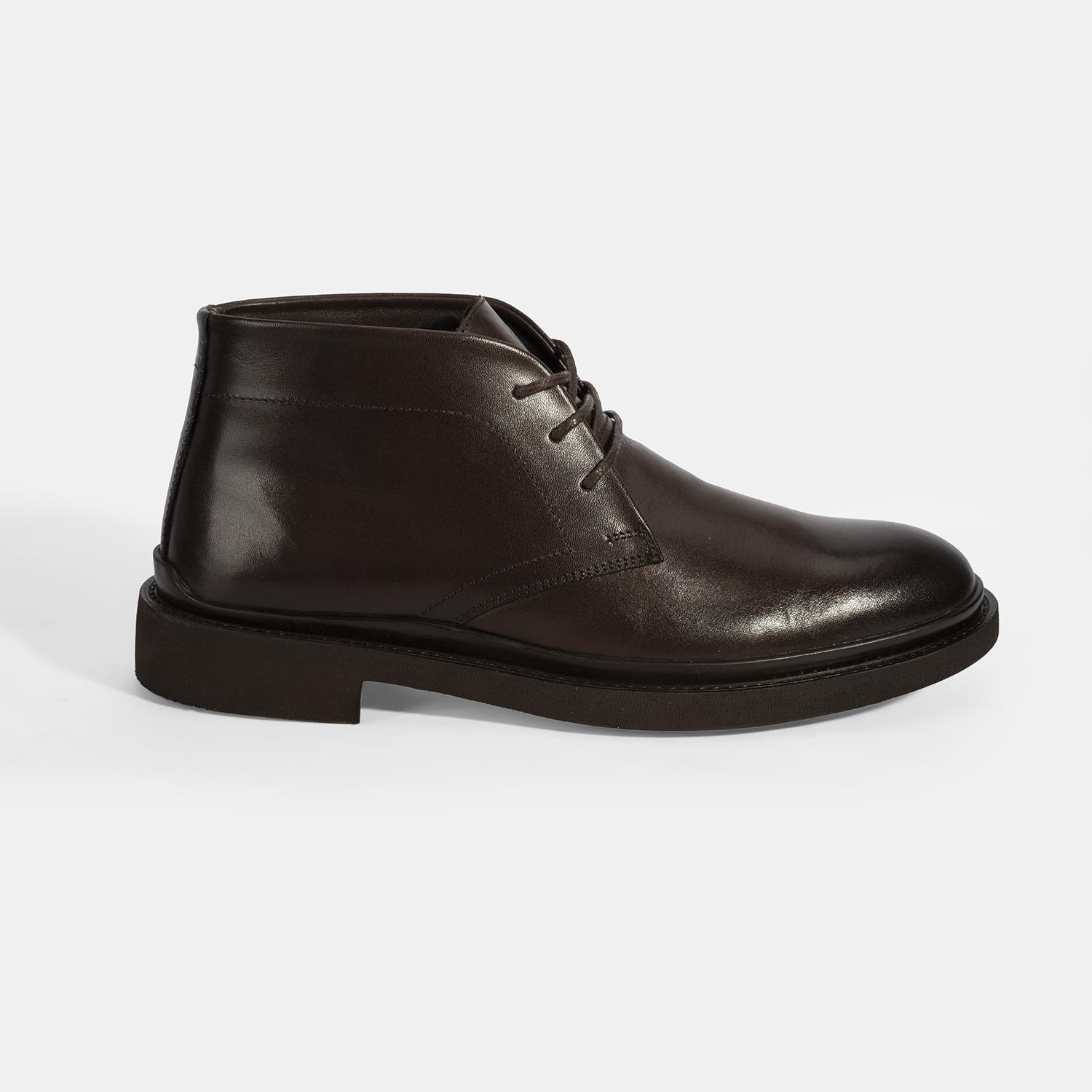 Erkek Kahve Bağcıklı Deri Bot