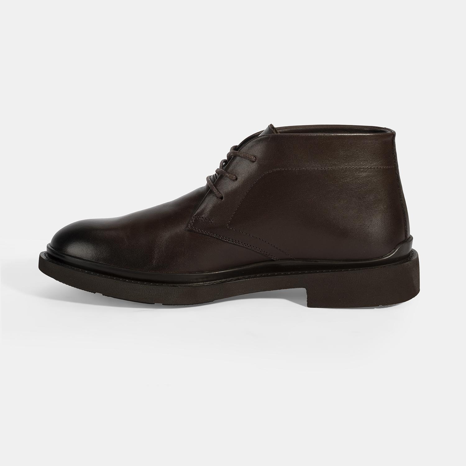 Erkek Kahve Bağcıklı Deri Bot