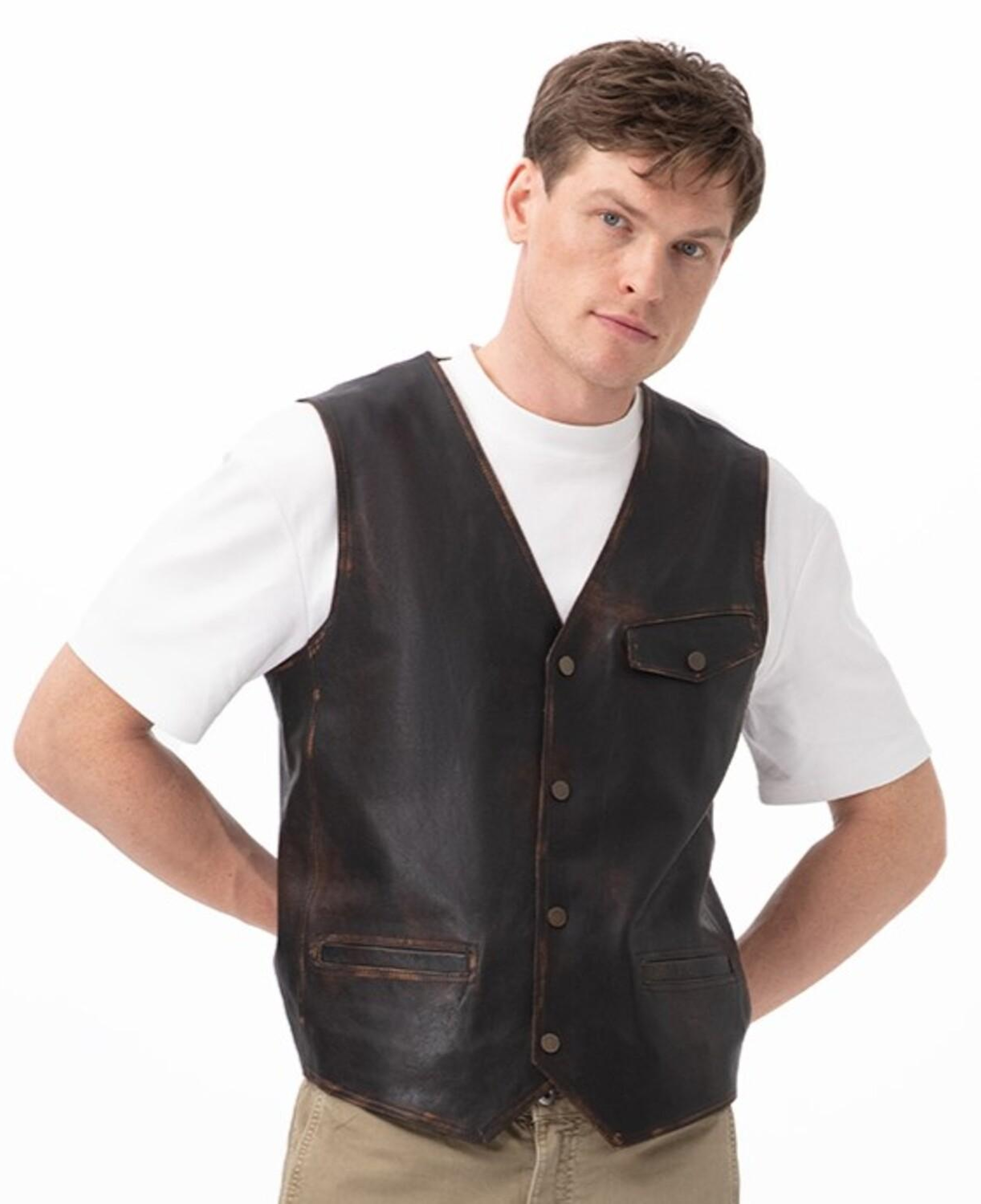 Allan Kahve Erkek Vintage Deri Yelek