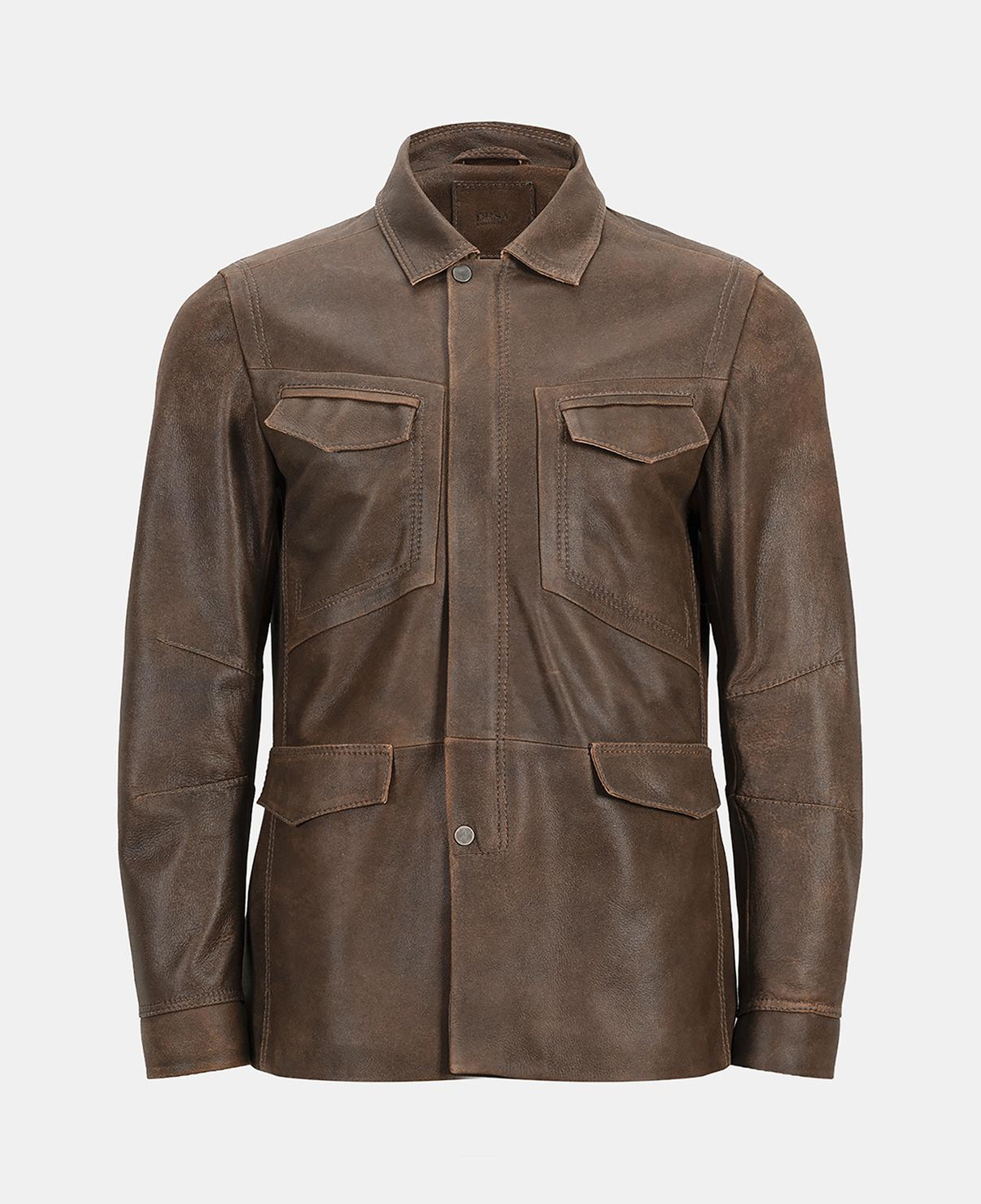 Erkek Taba Gömlek Yakalı Deri Mont