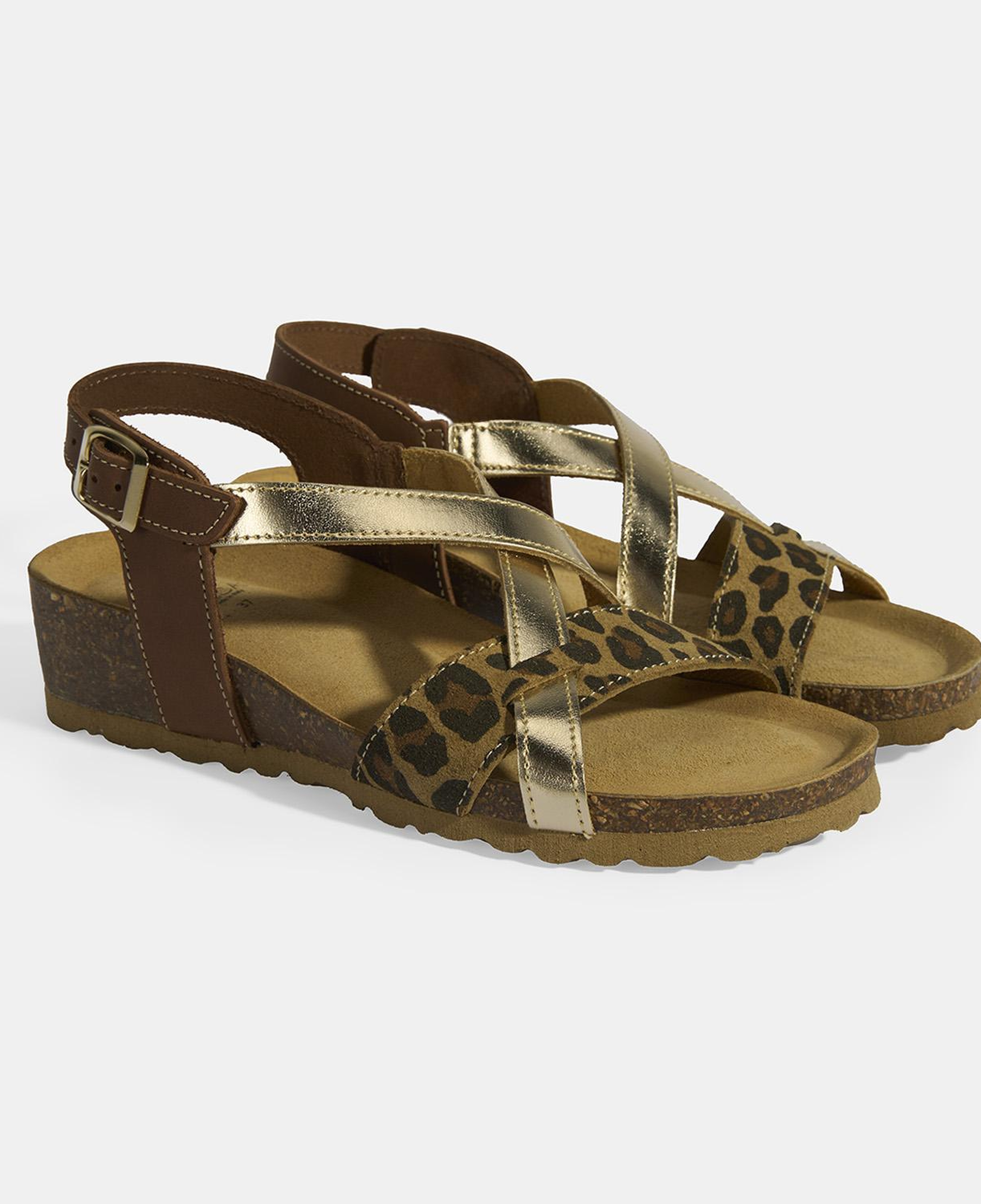Leopar Kadın Toka Detaylı Nubuk Sandalet