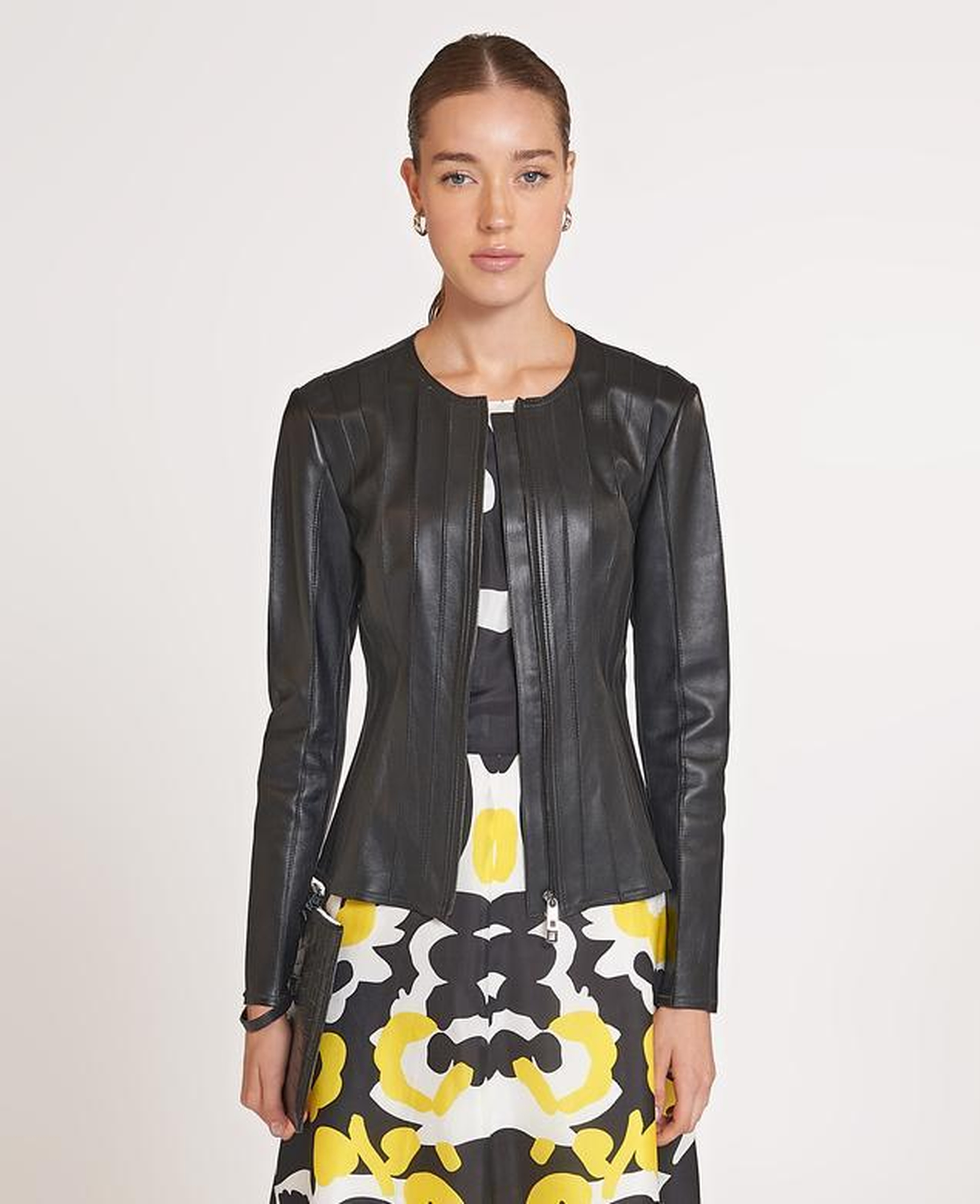 Deundria Kadın Fit Panelli Deri Ceket