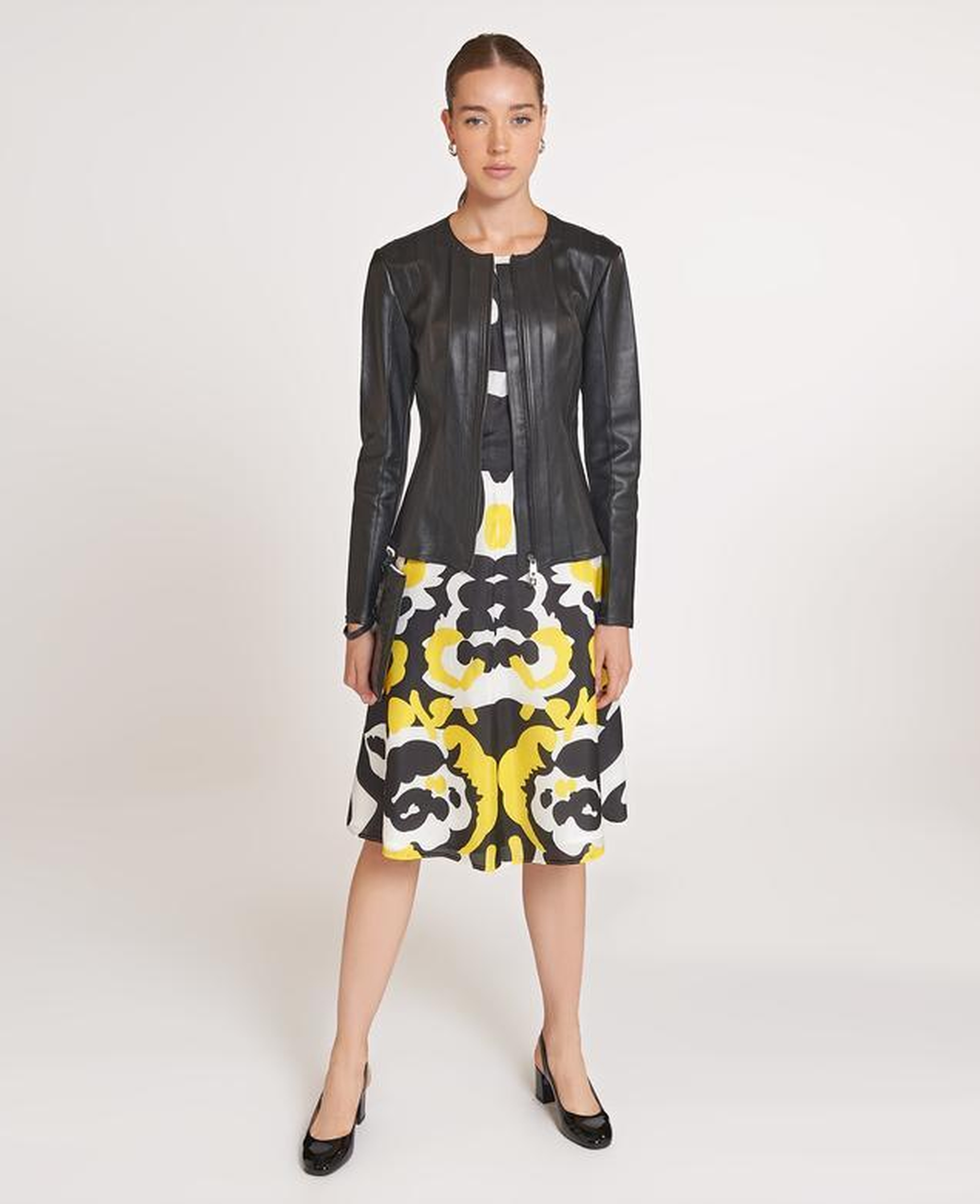 Deundria Kadın Fit Panelli Deri Ceket