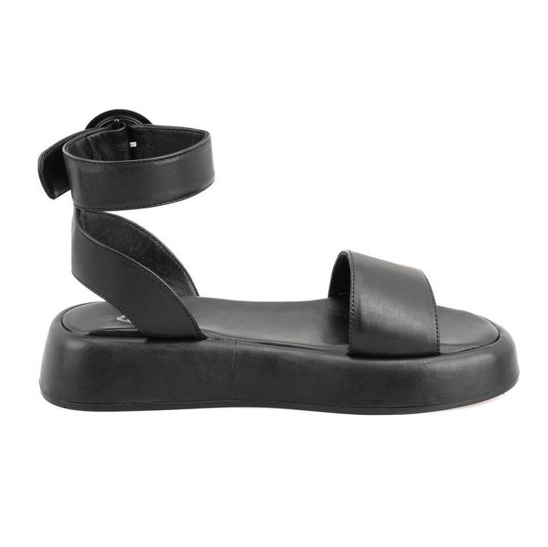 Kadın Siyah Ayarlanabilir Tokalı Deri Sandalet